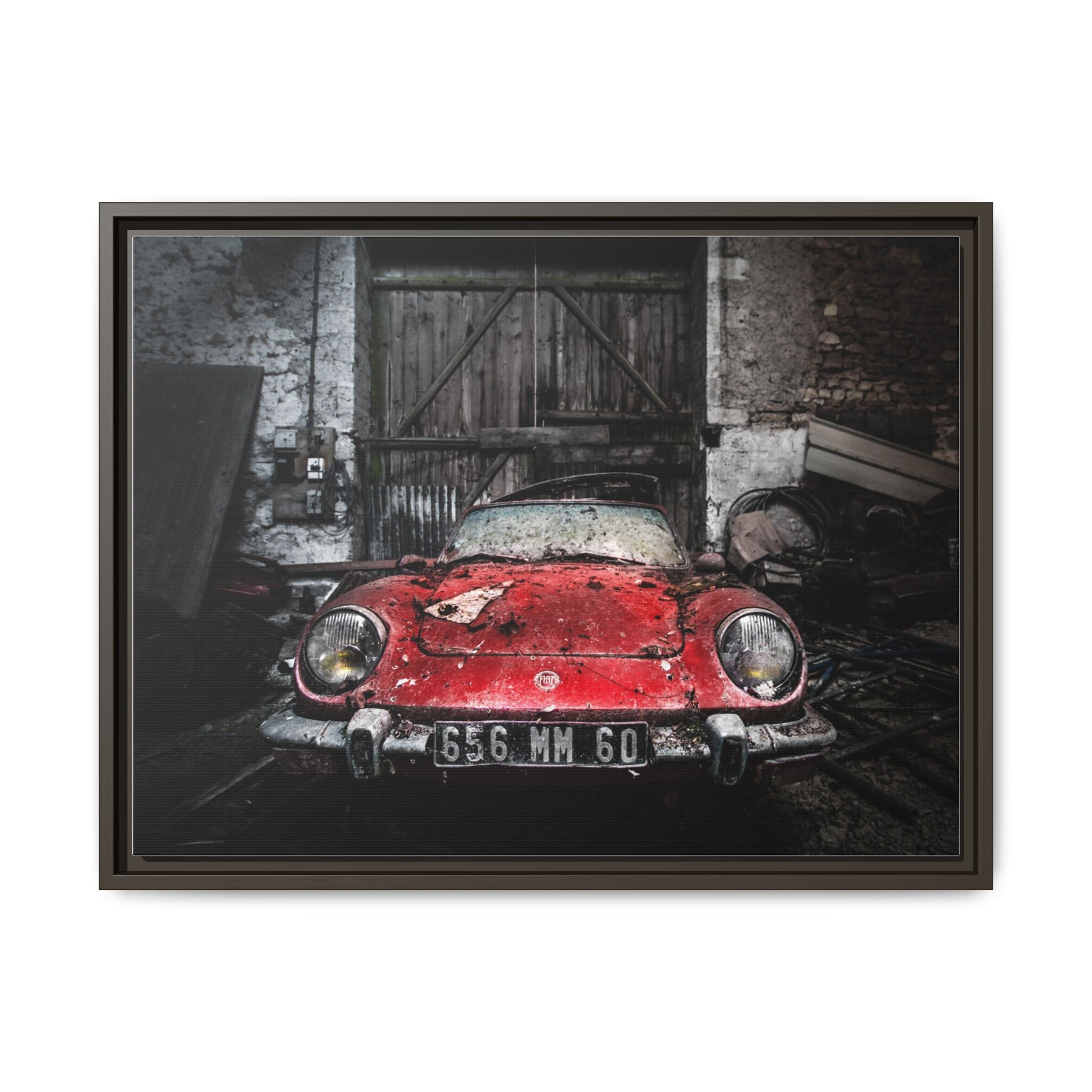 Vintage Red Sports Car Matte Canvas Art — Framed Automotive Wall Decor