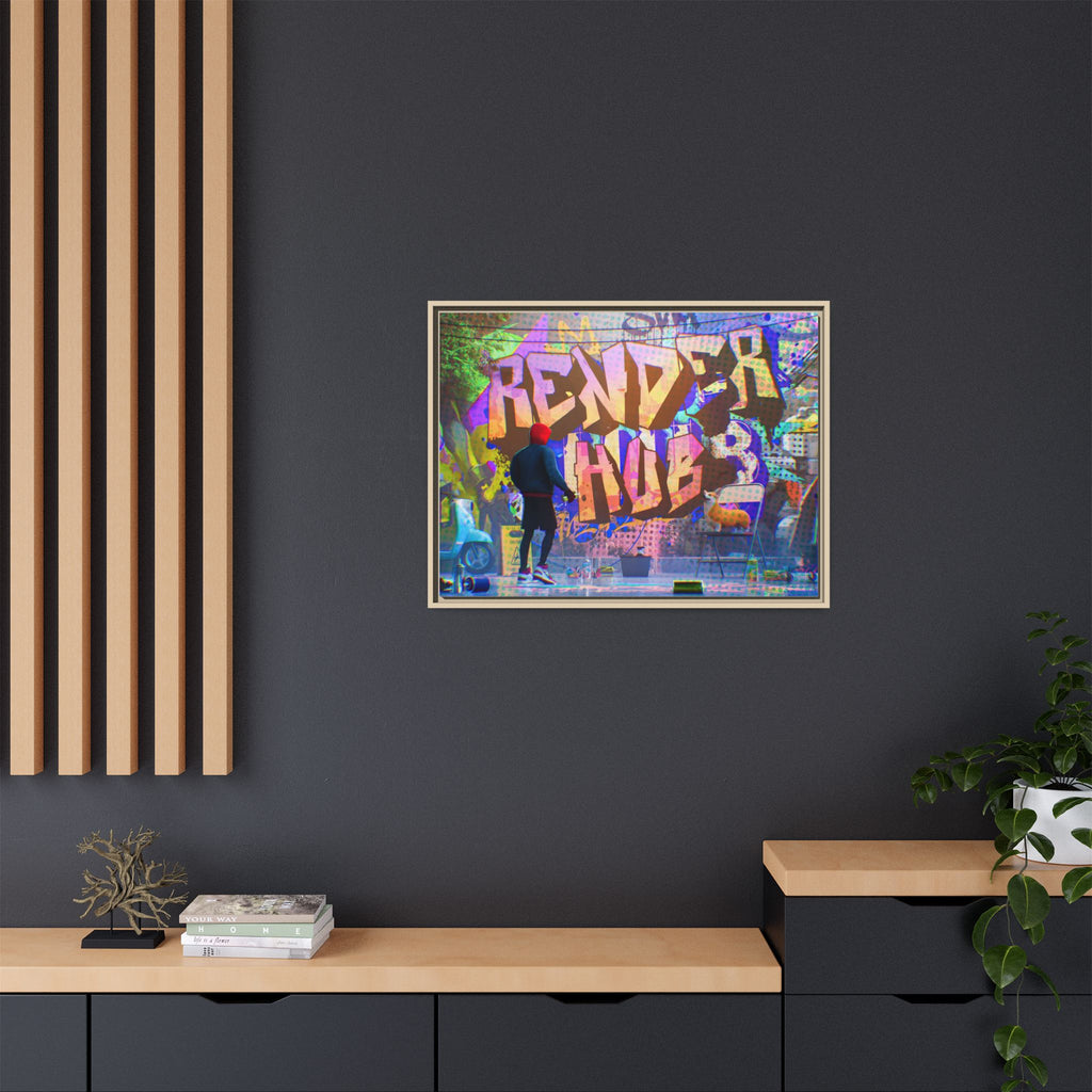 Graffiti Street Art Matte Canvas Framed Print — 'Render Hub' Urban Wall Decor