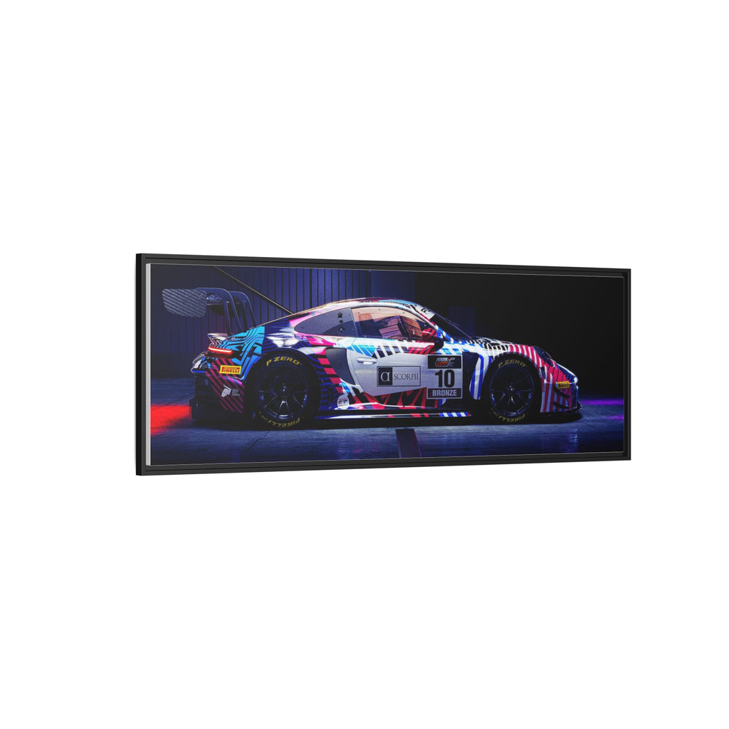 Framed Matte Canvas Print — Neon Racecar Wall Art