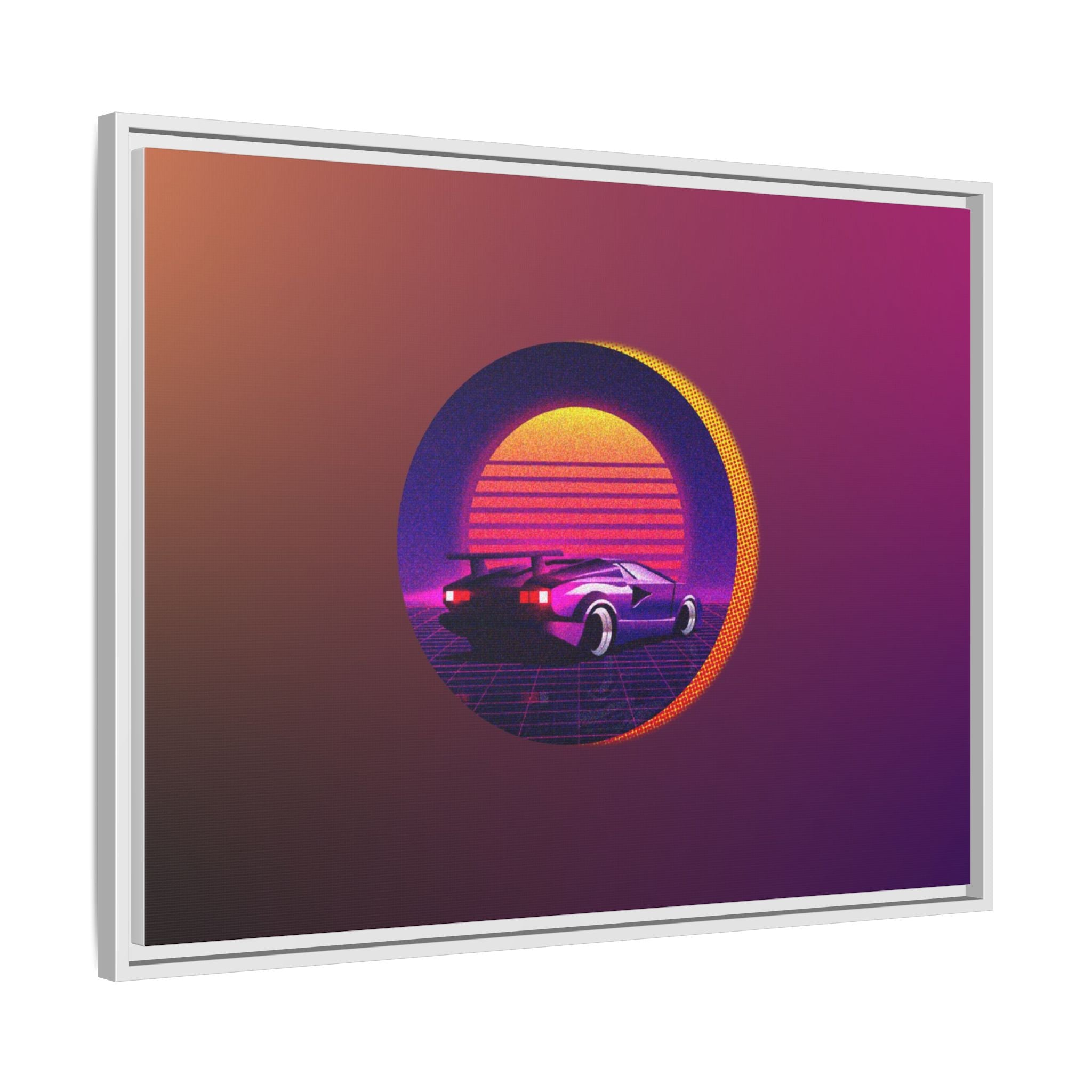 Retro Sunset Sports Car Matte Canvas Framed Wall Art