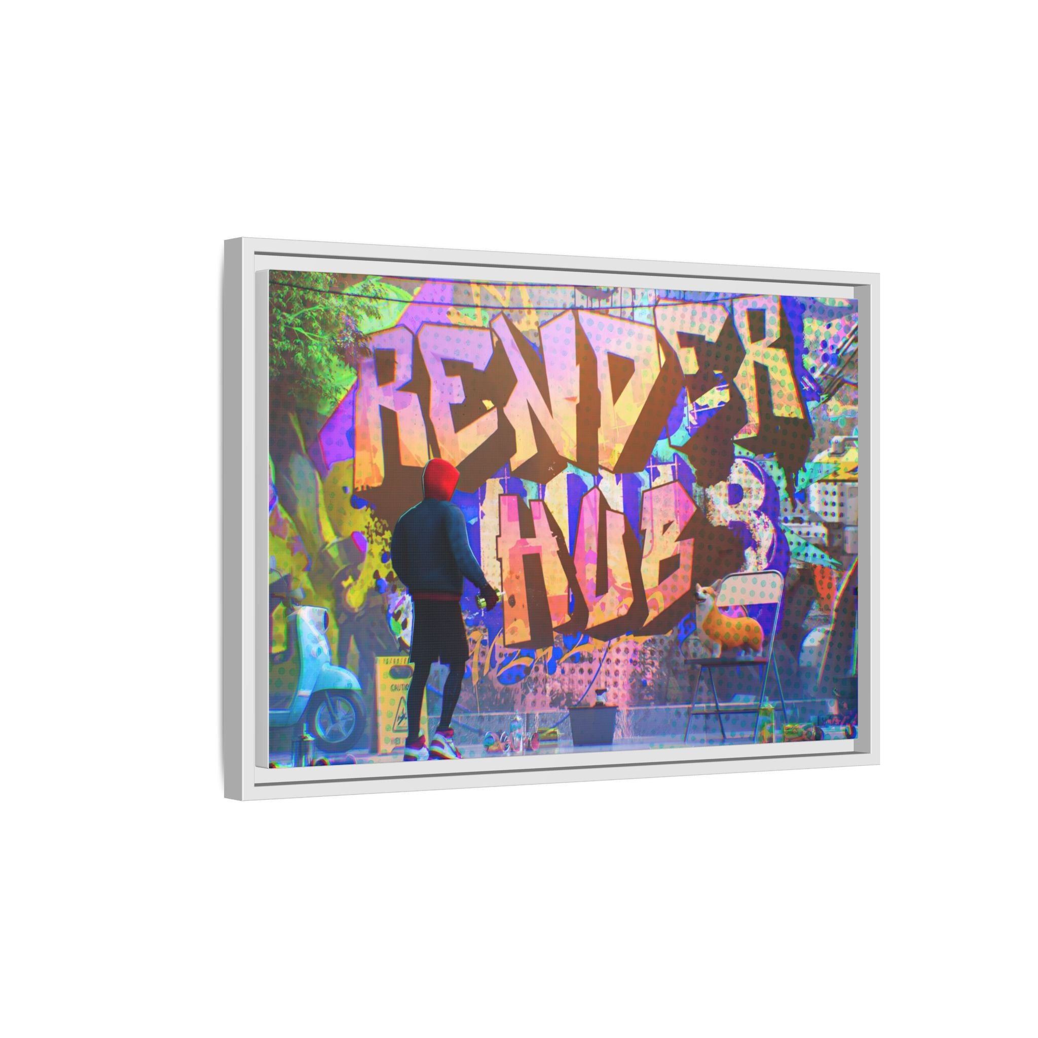 Graffiti Street Art Matte Canvas Framed Print — 'Render Hub' Urban Wall Decor