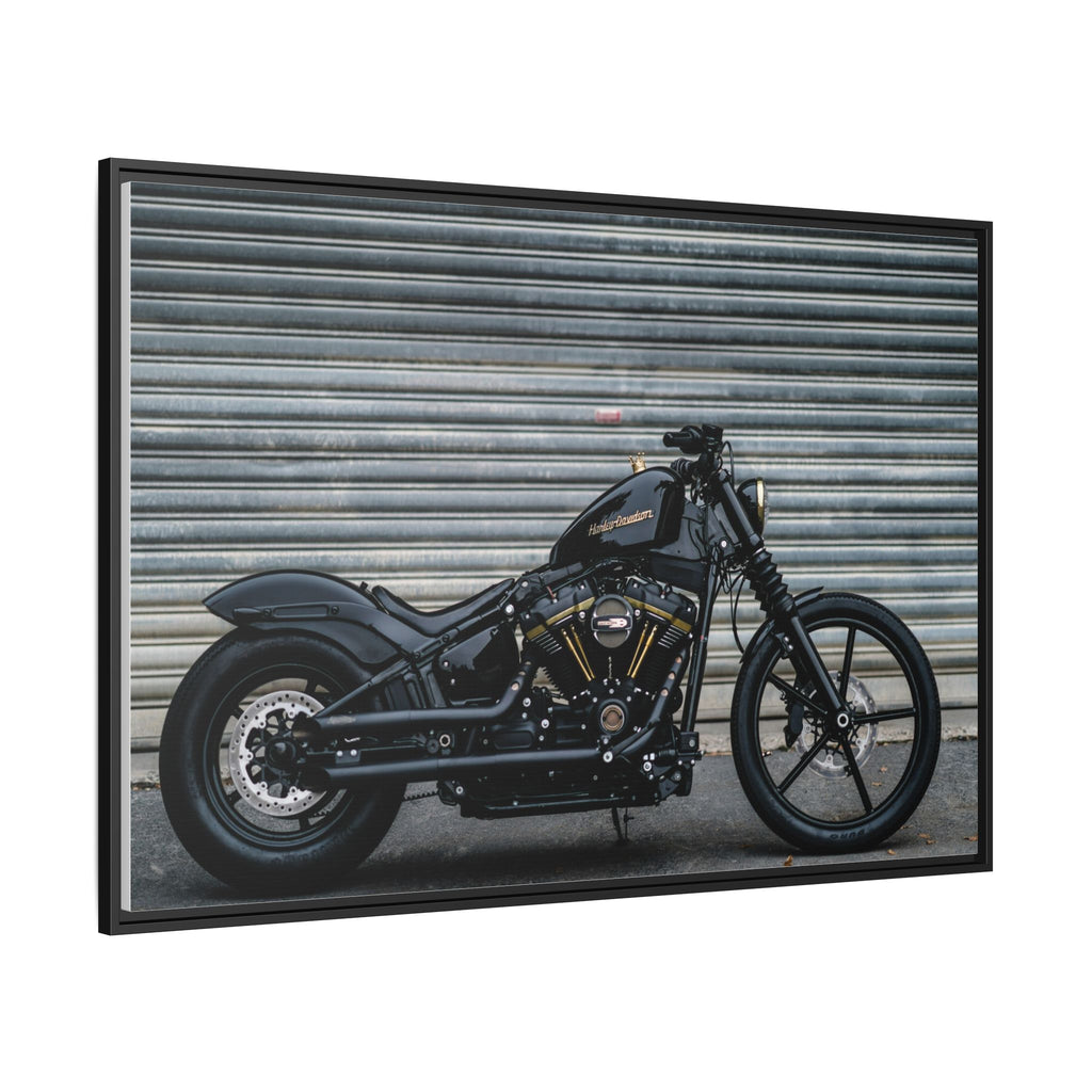 Framed Matte Canvas Motorcycle Print — Black Bobber Wall Art