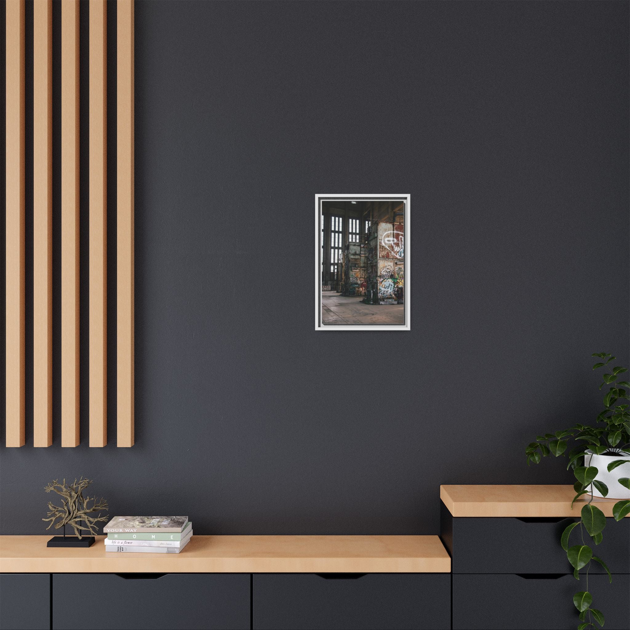 Urban Graffiti Ruins Matte Framed Canvas
