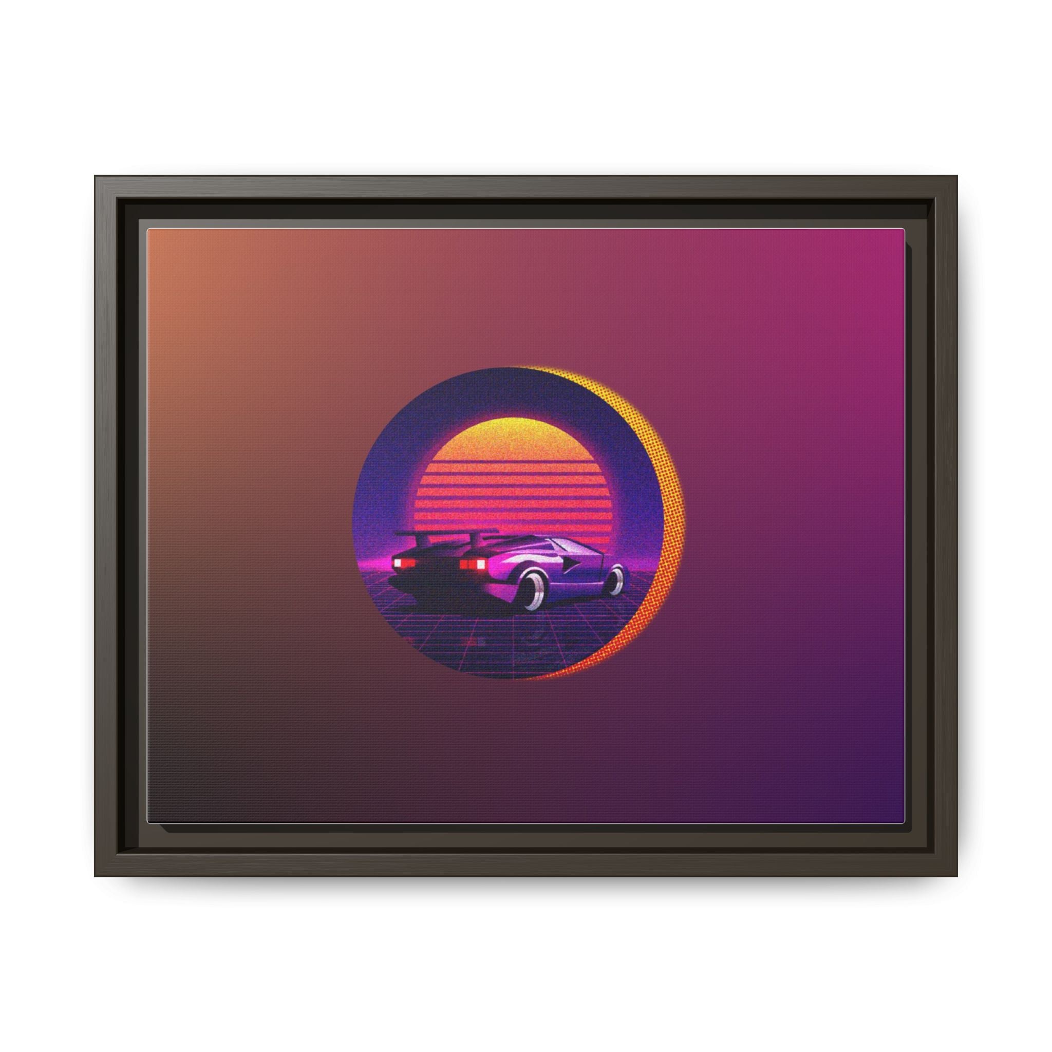 Retro Sunset Sports Car Matte Canvas Framed Wall Art