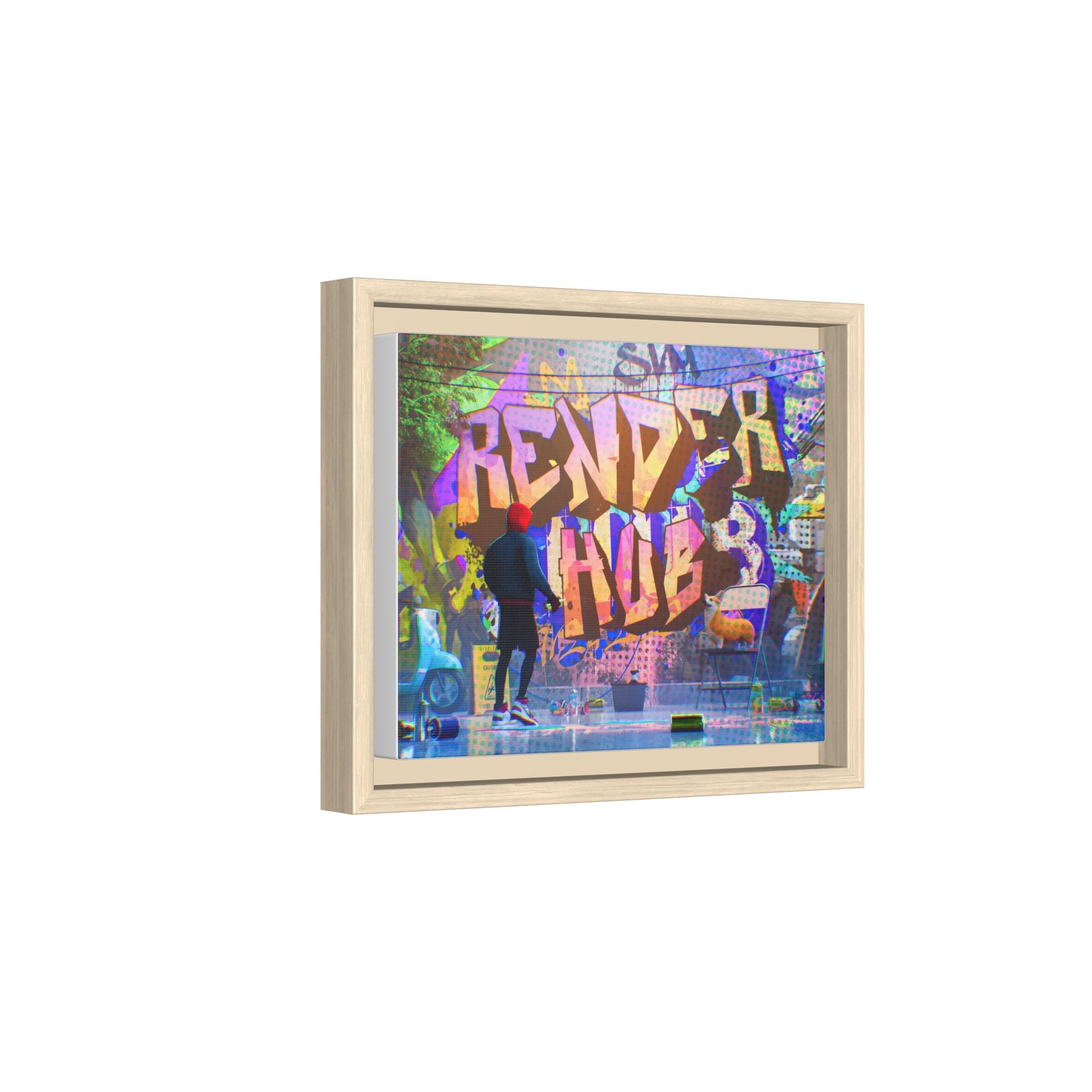 Graffiti Street Art Matte Canvas Framed Print — 'Render Hub' Urban Wall Decor