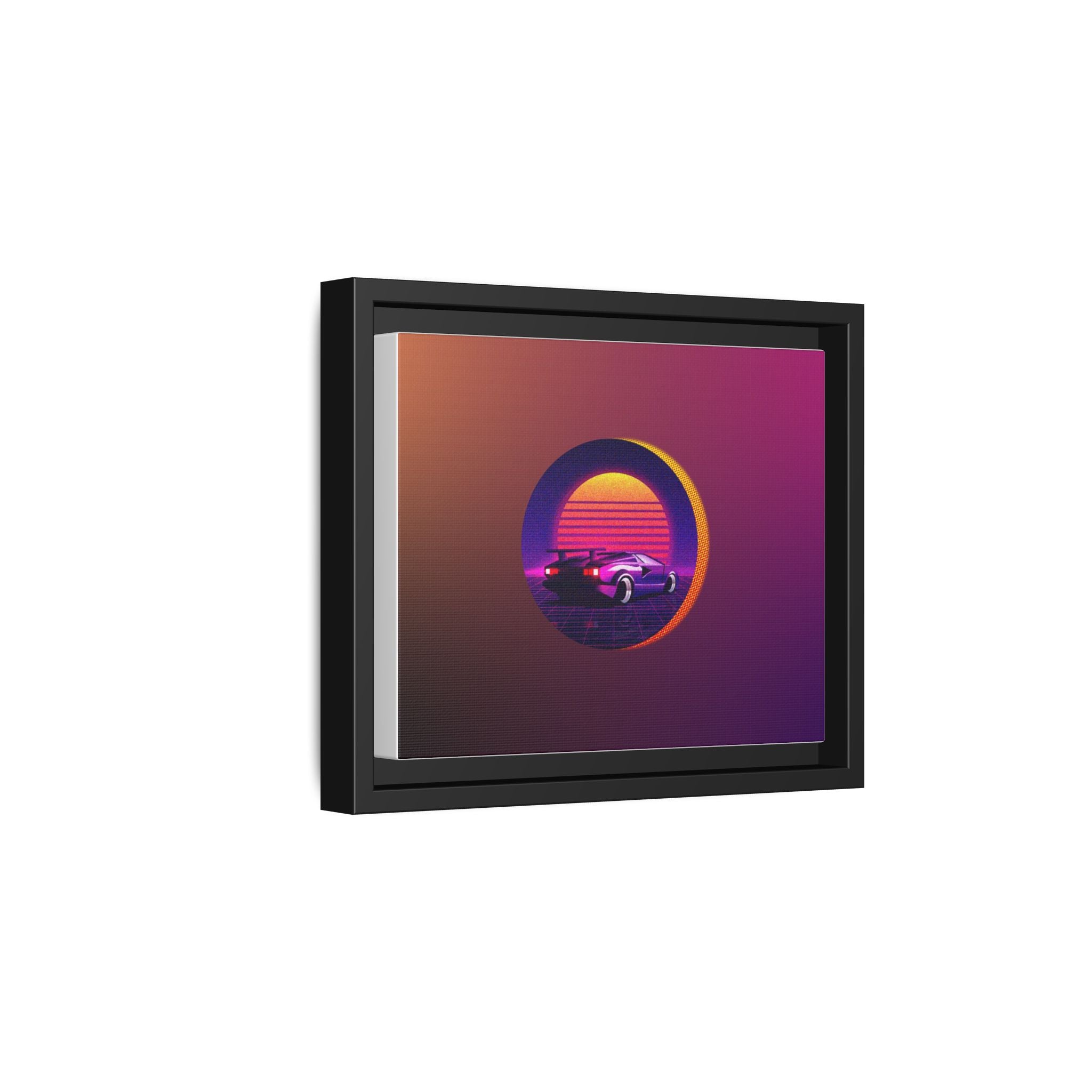 Retro Sunset Sports Car Matte Canvas Framed Wall Art