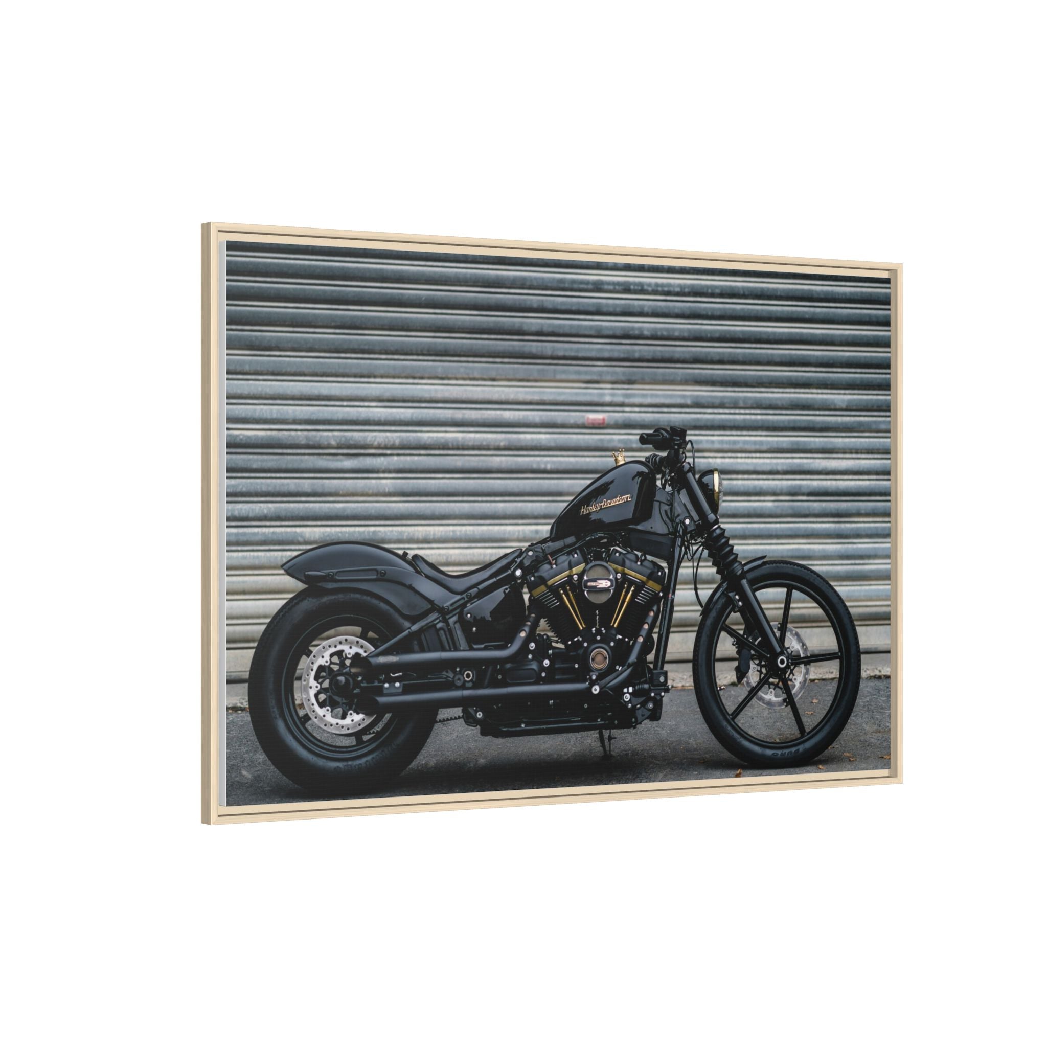 Framed Matte Canvas Motorcycle Print — Black Bobber Wall Art