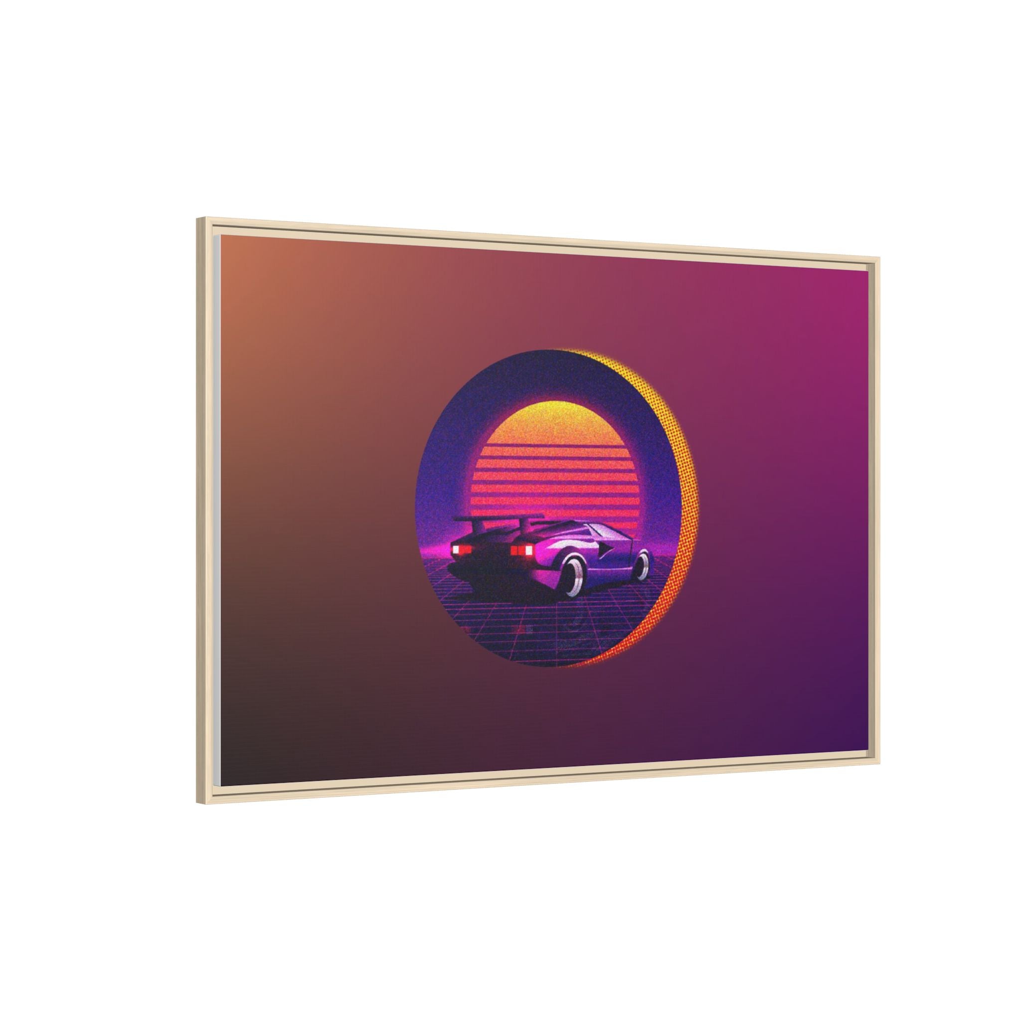 Retro Sunset Sports Car Matte Canvas Framed Wall Art