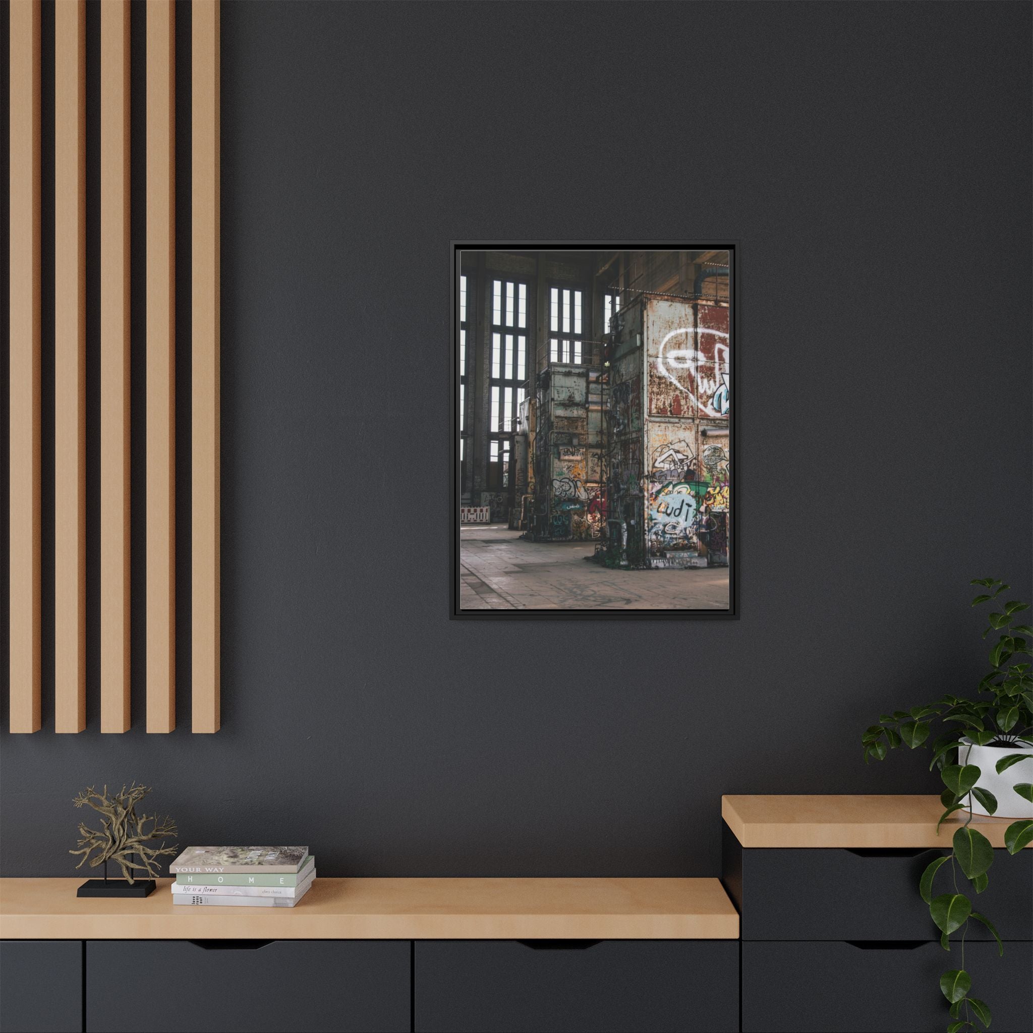 Urban Graffiti Ruins Matte Framed Canvas