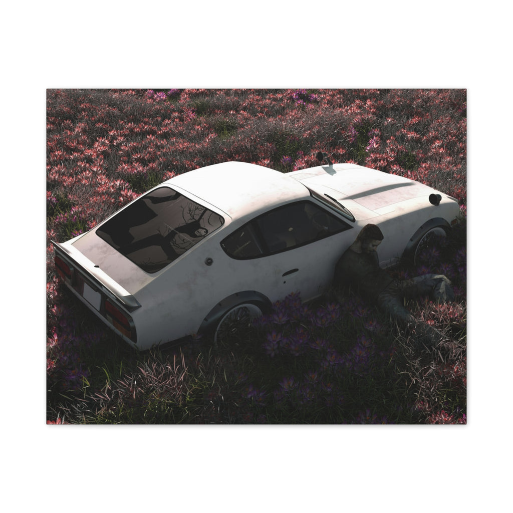 Vintage White Datsun in Wildflower Field Canvas