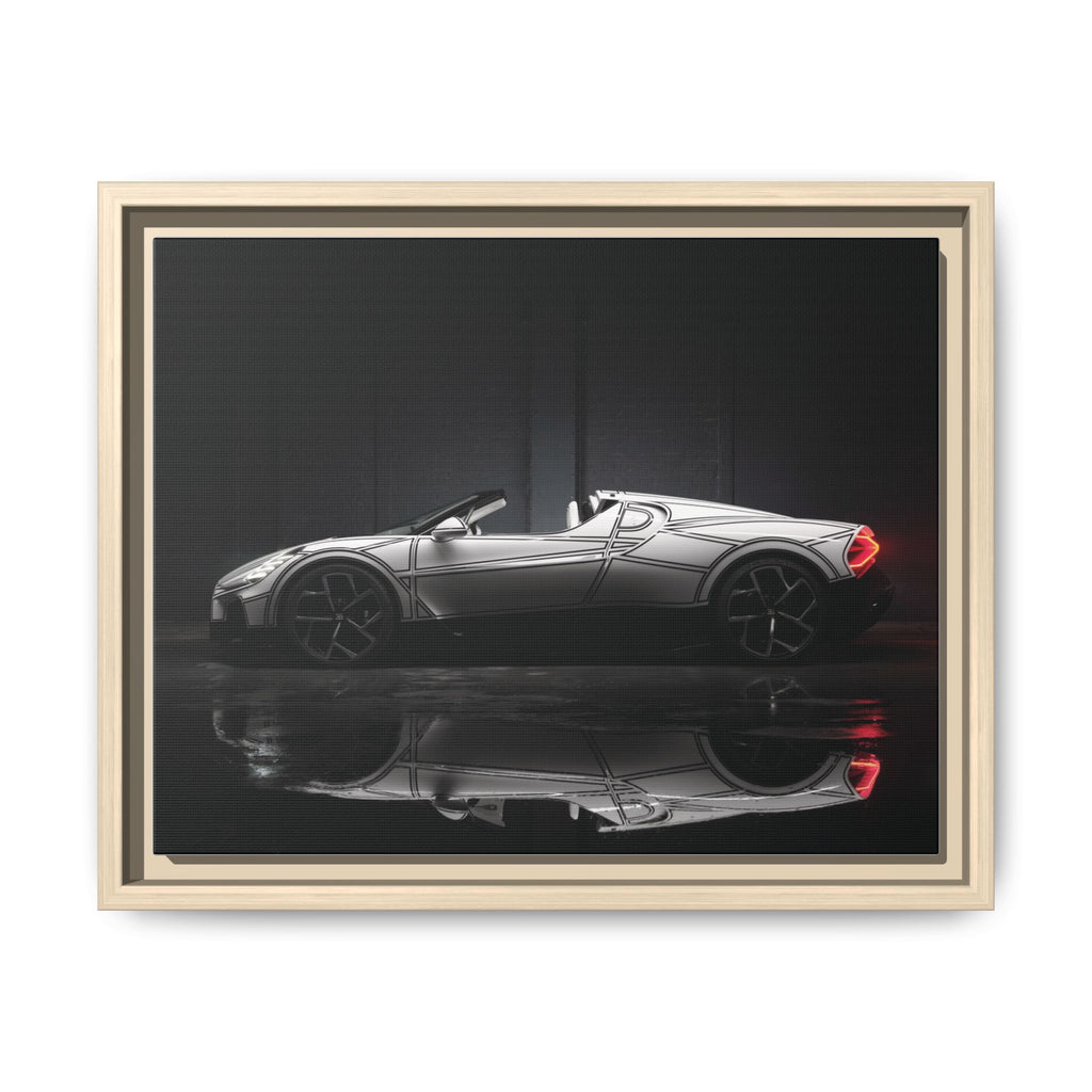 Framed Matte Canvas: Sleek Sports Car Reflection Wall Art