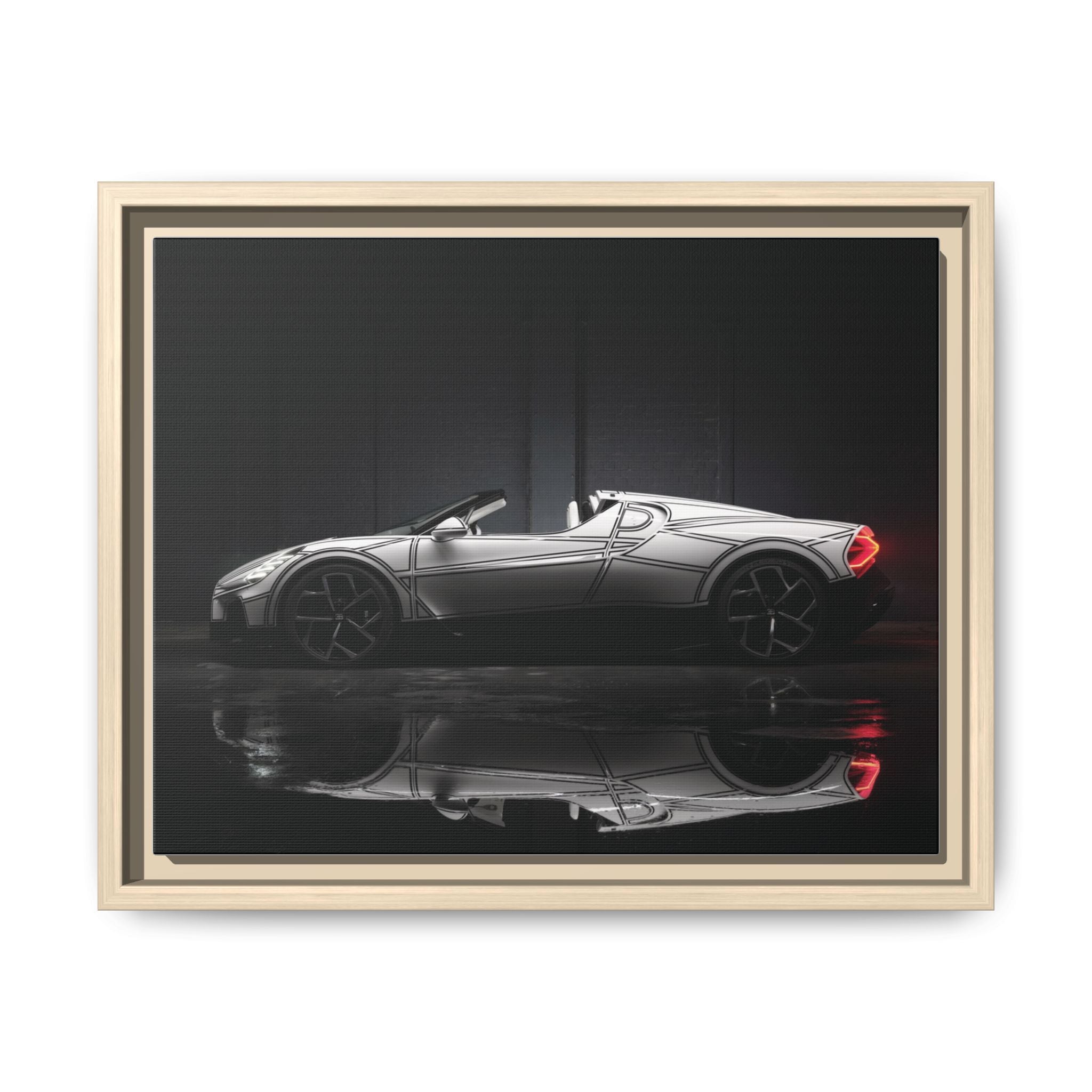 Framed Matte Canvas: Sleek Sports Car Reflection Wall Art