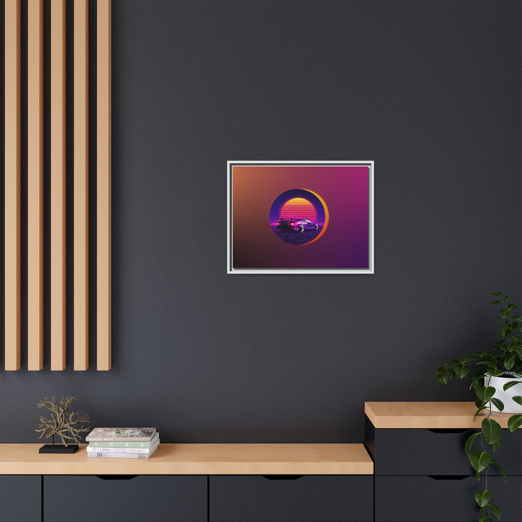 Retro Sunset Sports Car Matte Canvas Framed Wall Art