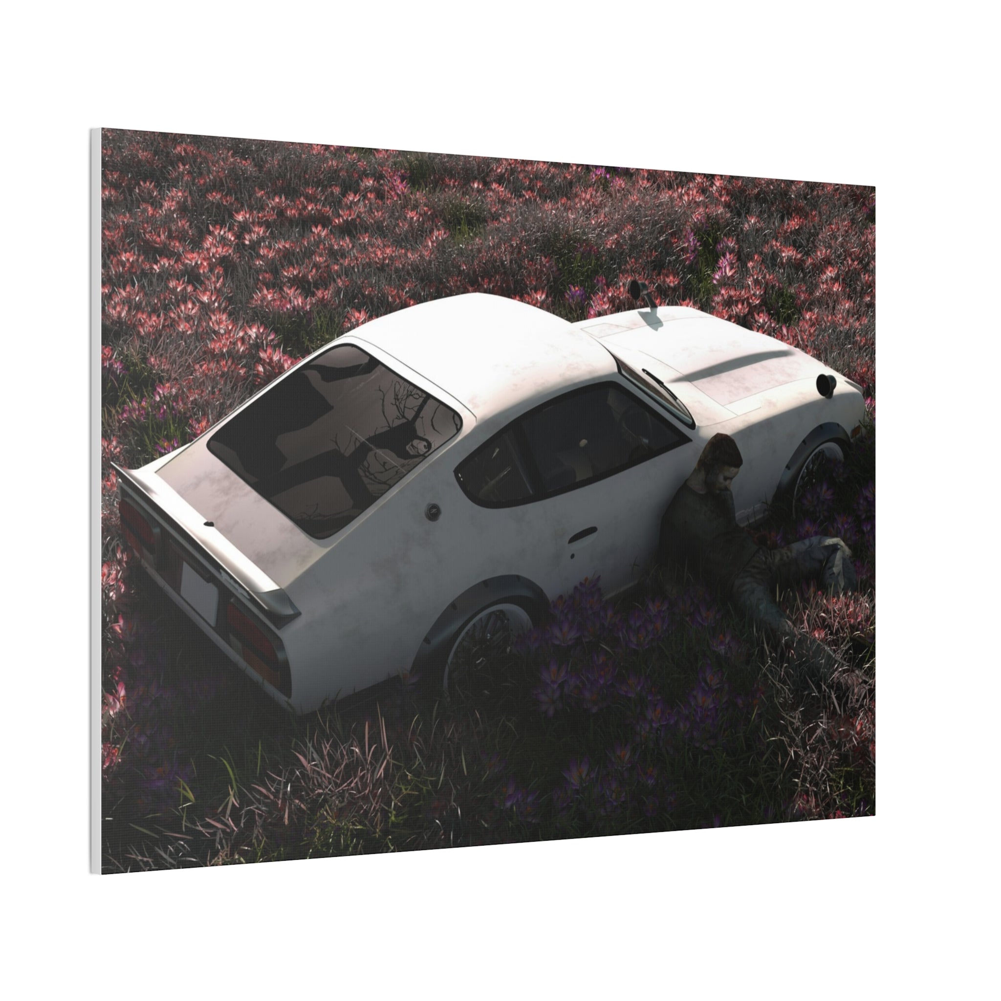 Vintage White Datsun in Wildflower Field Canvas
