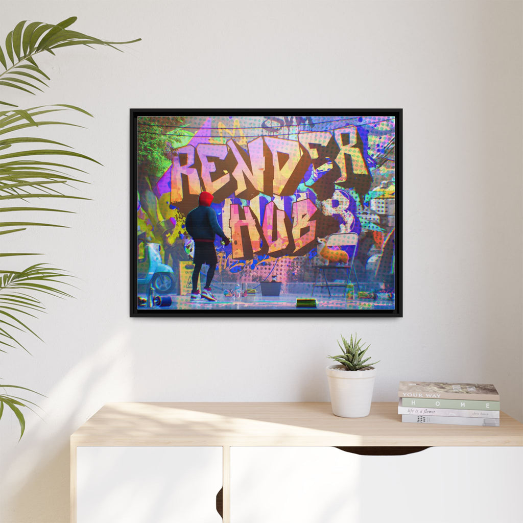 Graffiti Street Art Matte Canvas Framed Print — 'Render Hub' Urban Wall Decor