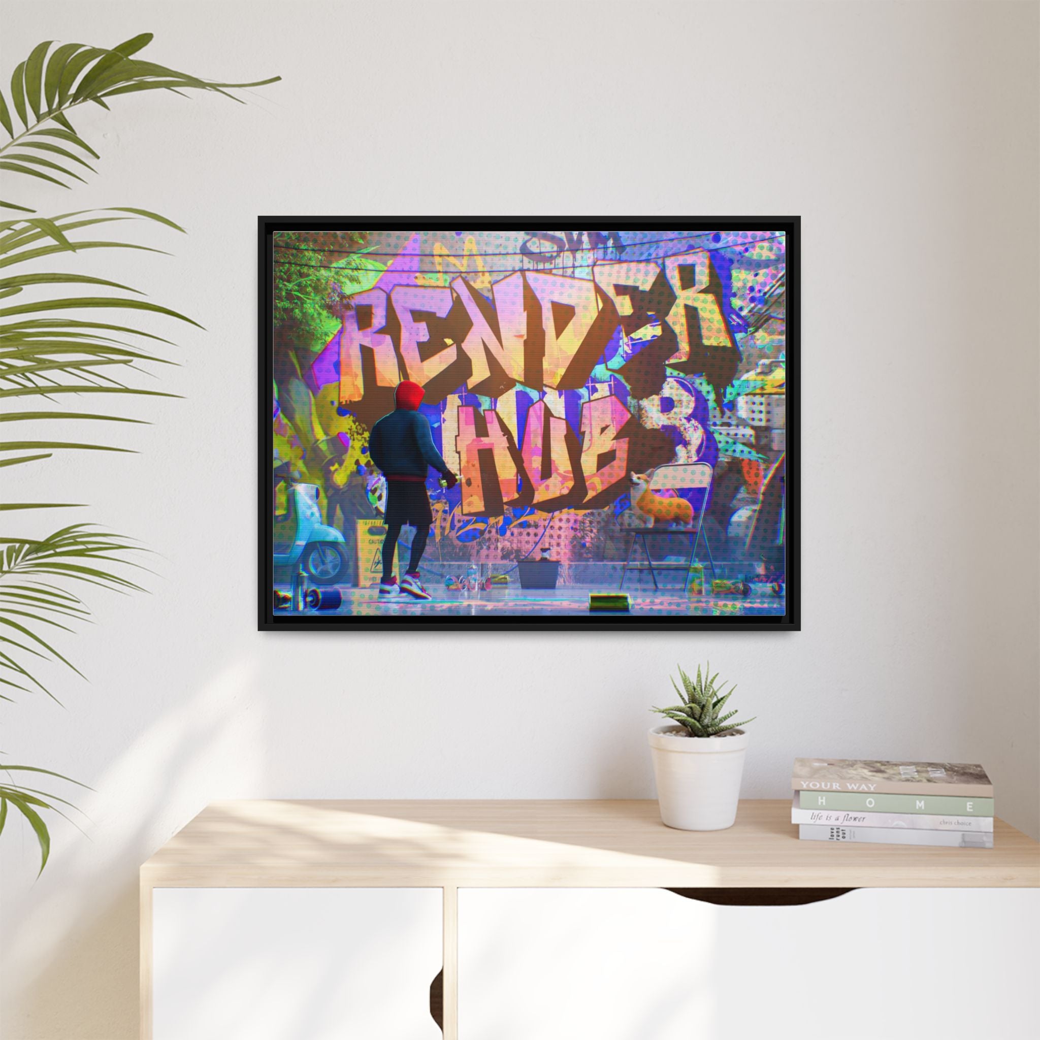 Graffiti Street Art Matte Canvas Framed Print — 'Render Hub' Urban Wall Decor