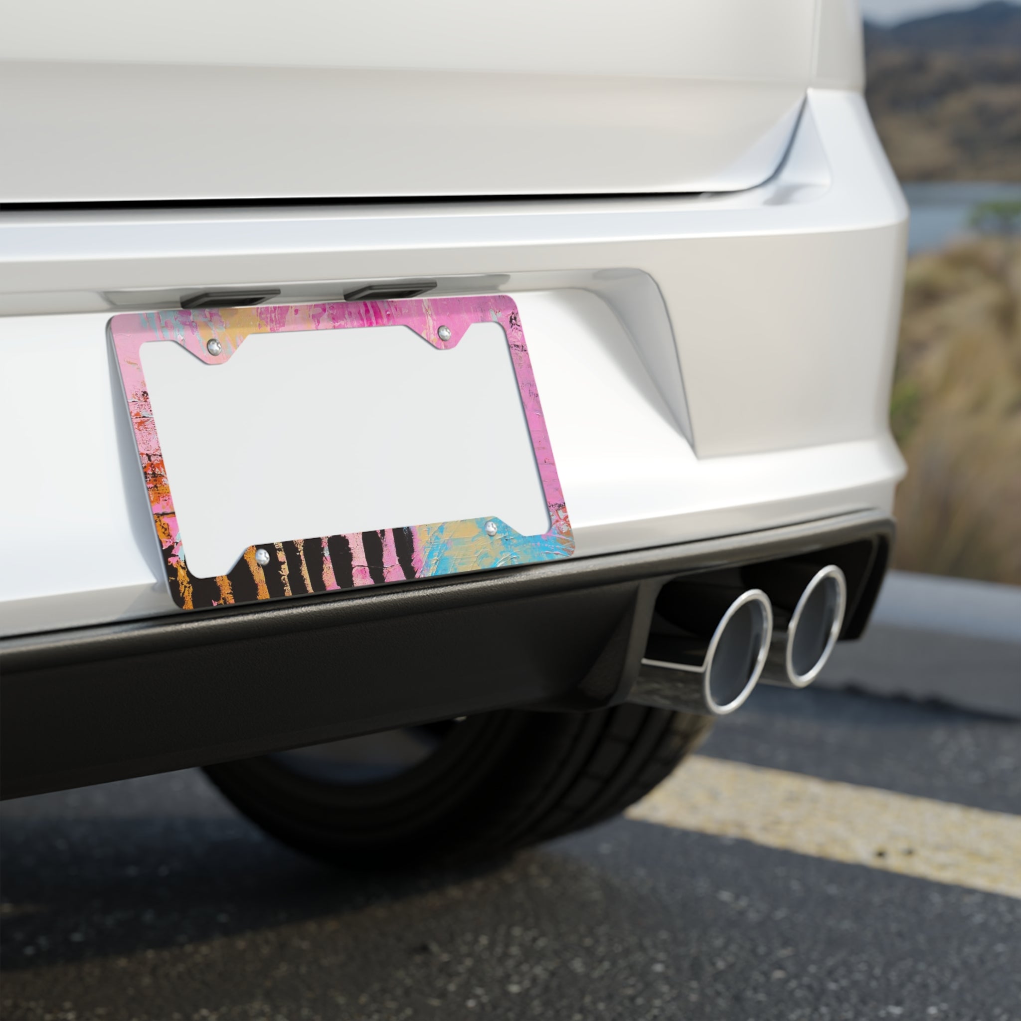 Abstract Pink Marble Metal License Plate Frame