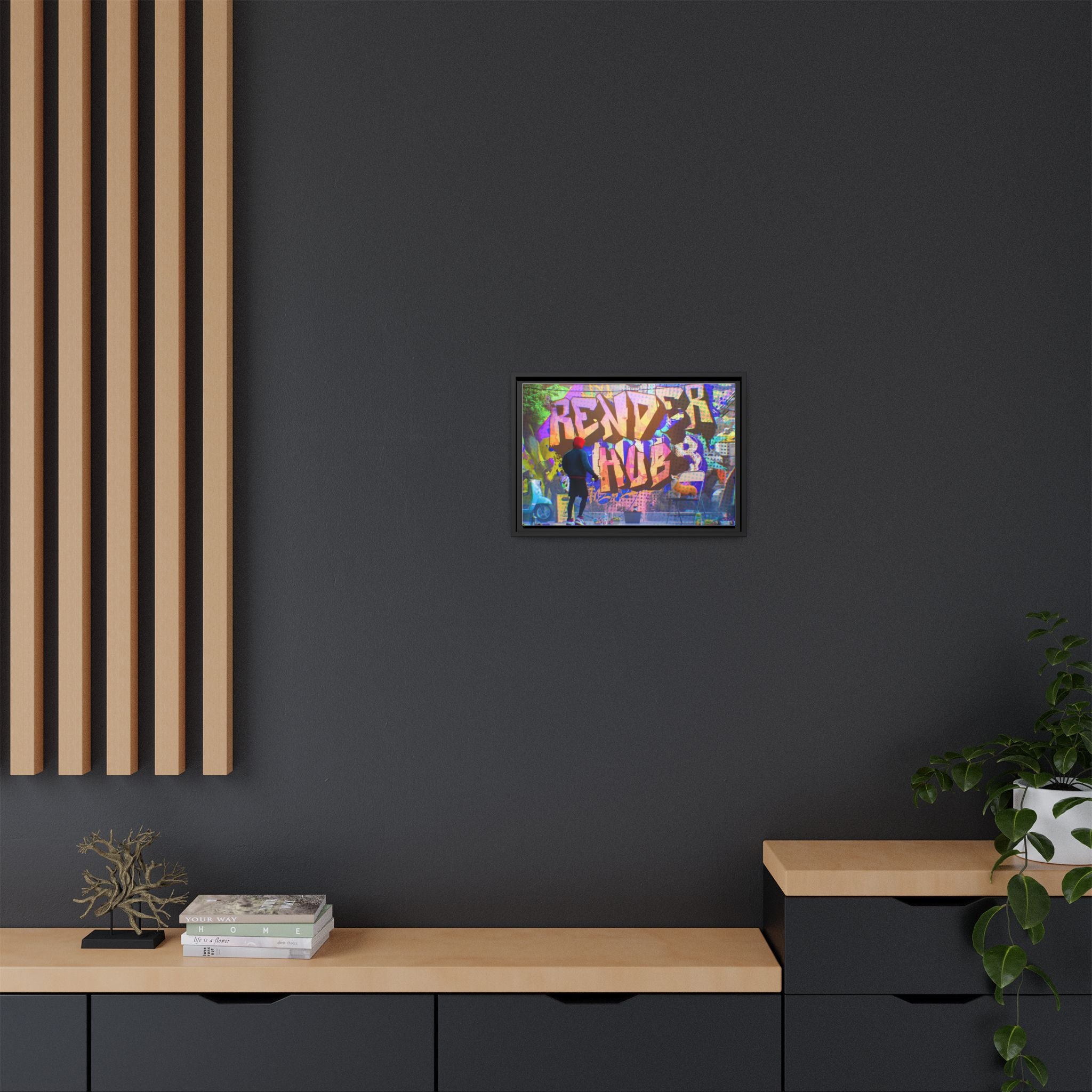 Graffiti Street Art Matte Canvas Framed Print — 'Render Hub' Urban Wall Decor