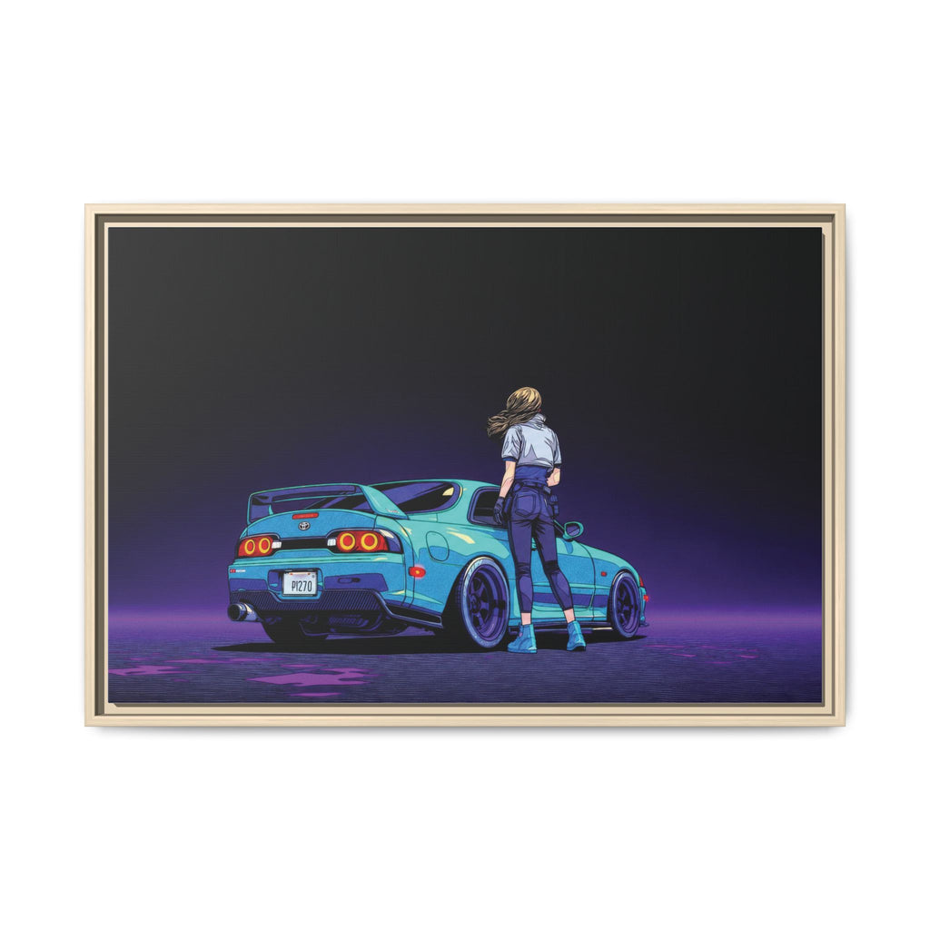 Retro Neon Race Car Poster Matte Canvas Framed | Anime Driver Wall Art