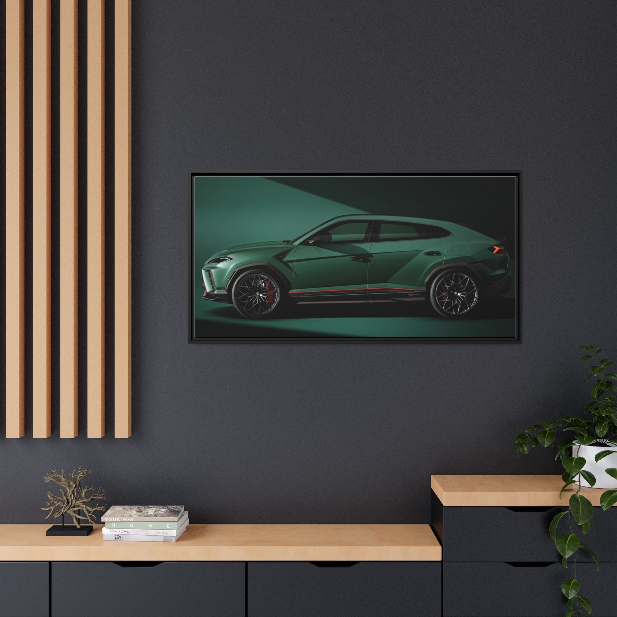 Framed Matte Canvas Print — Emerald Sports SUV Wall Art