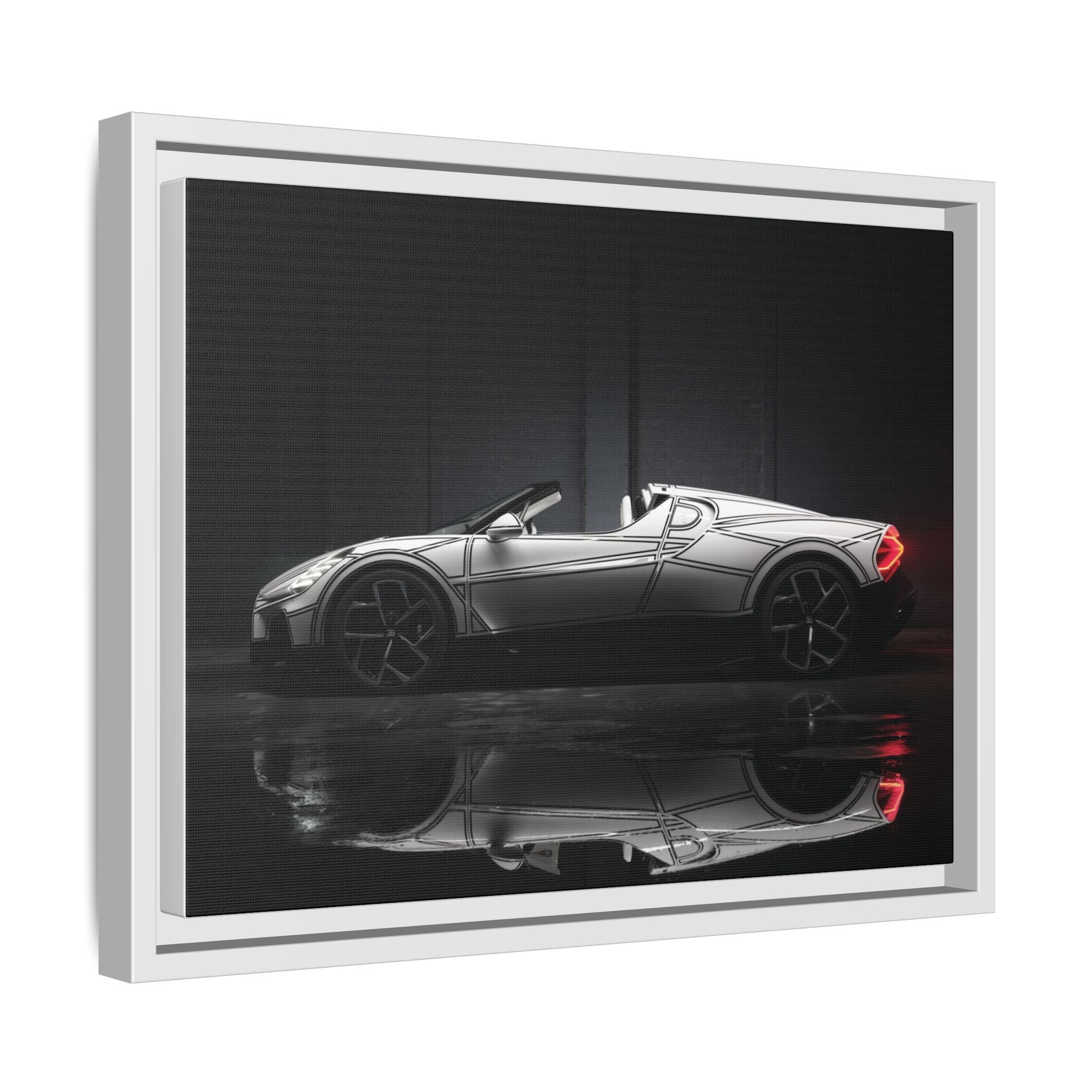 Framed Matte Canvas: Sleek Sports Car Reflection Wall Art