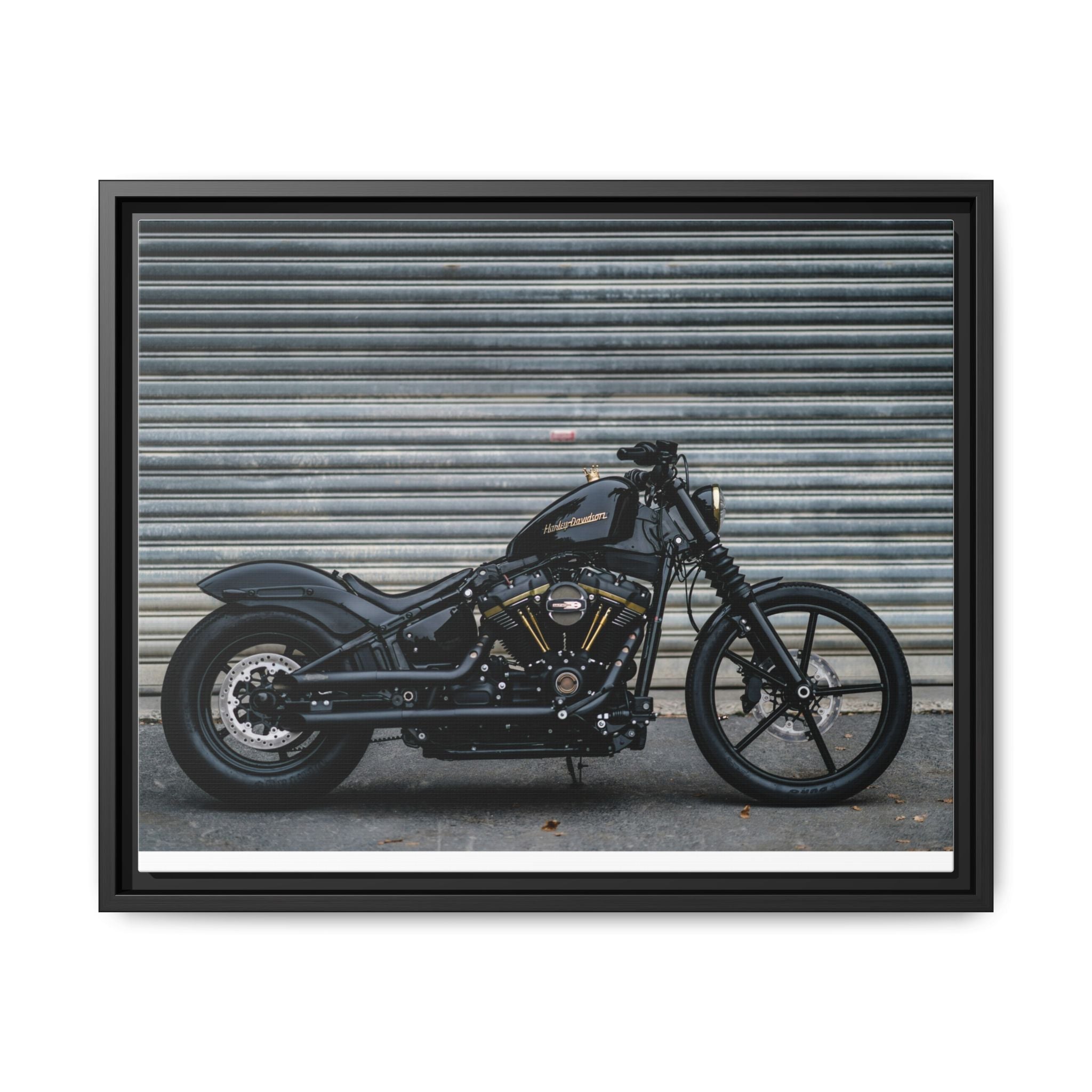 Framed Matte Canvas Motorcycle Print — Black Bobber Wall Art