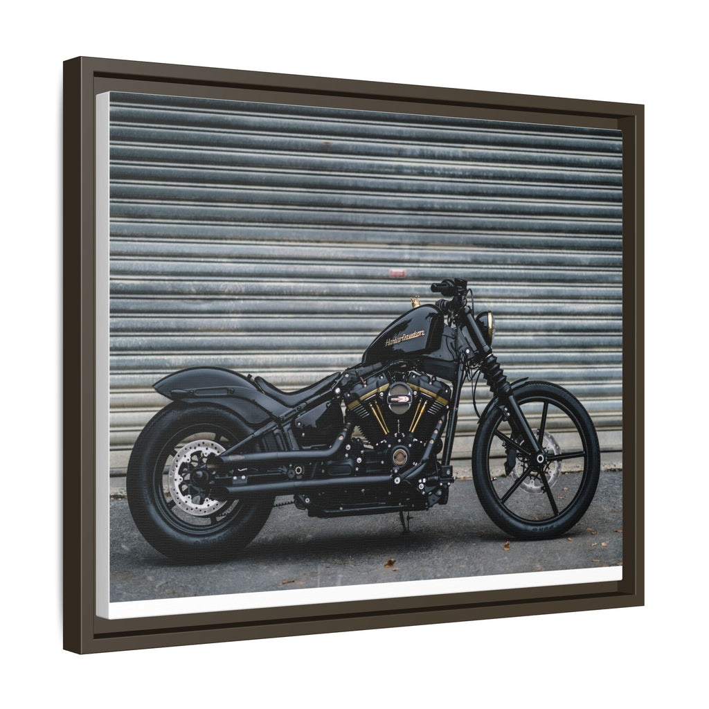 Framed Matte Canvas Motorcycle Print — Black Bobber Wall Art