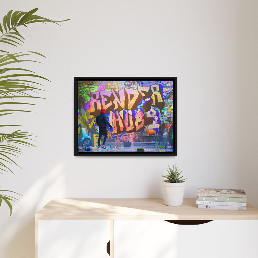 Graffiti Street Art Matte Canvas Framed Print — 'Render Hub' Urban Wall Decor