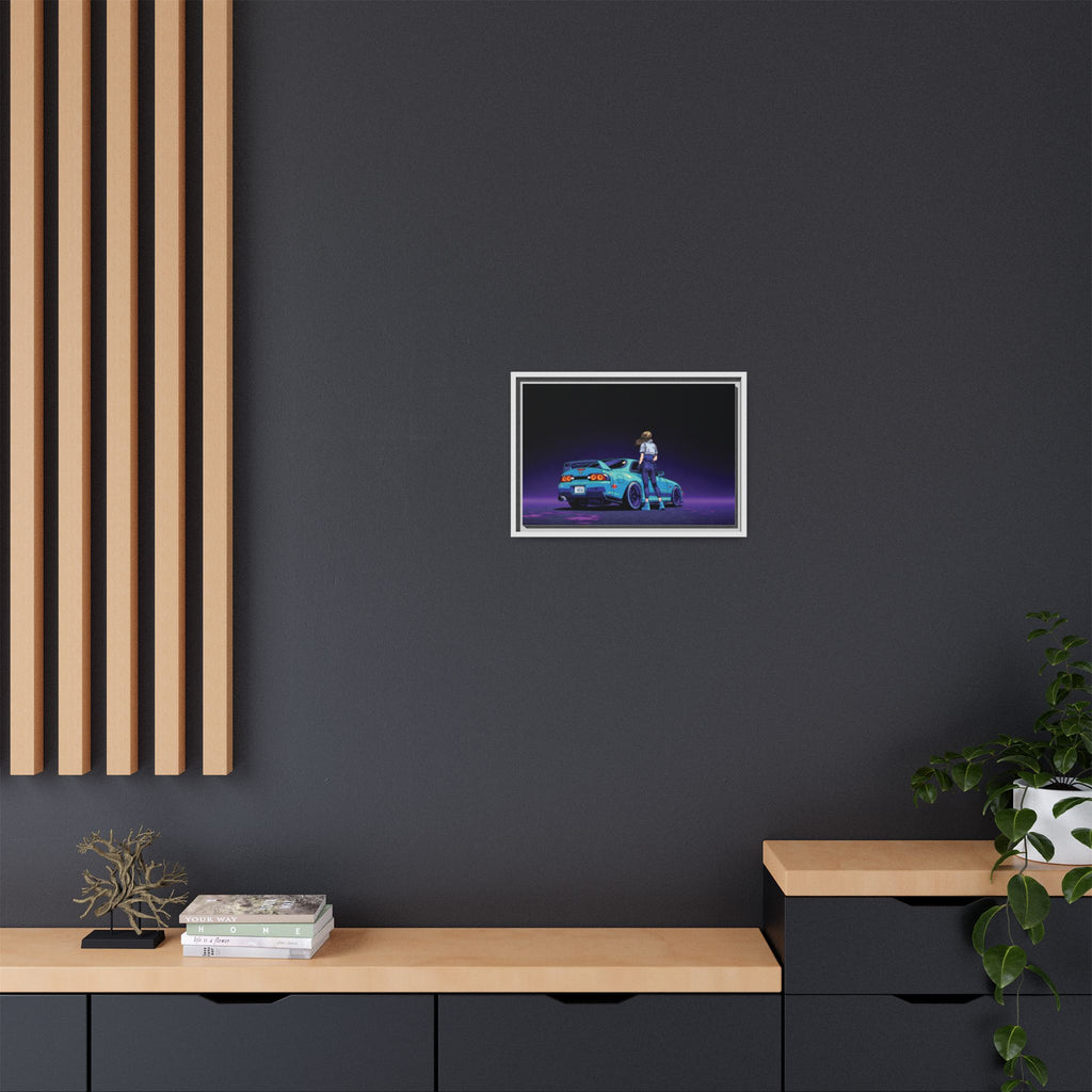 Retro Neon Race Car Poster Matte Canvas Framed | Anime Driver Wall Art