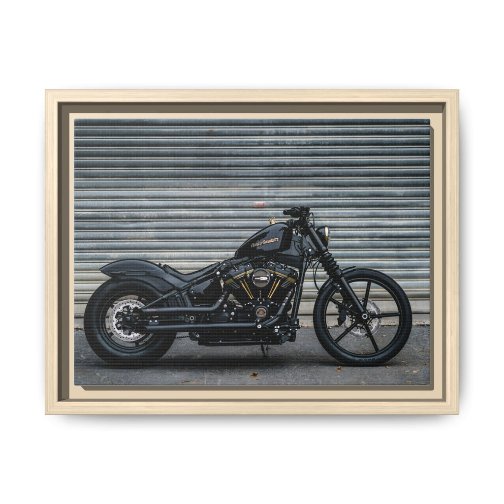 Framed Matte Canvas Motorcycle Print — Black Bobber Wall Art