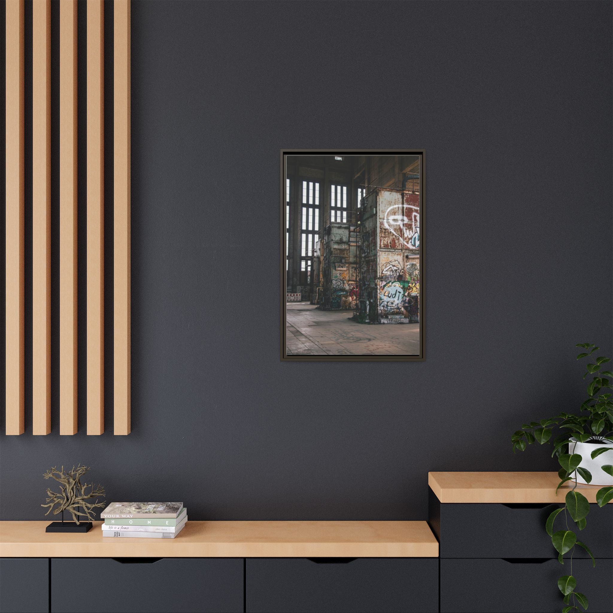 Urban Graffiti Ruins Matte Framed Canvas