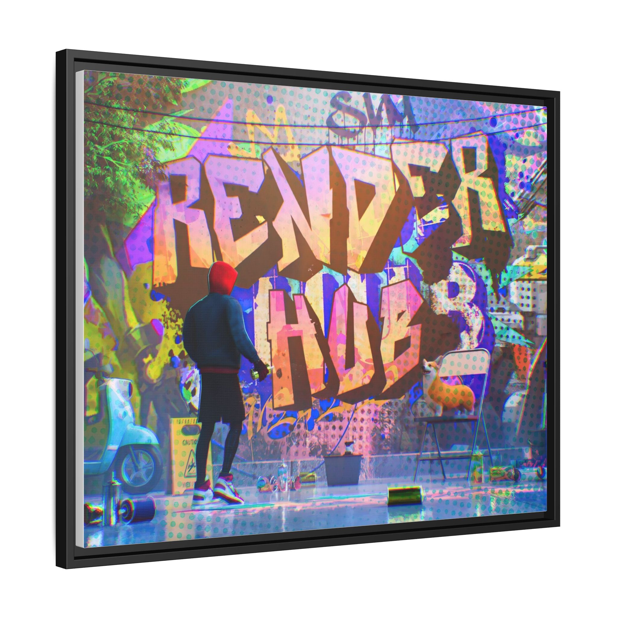 Graffiti Street Art Matte Canvas Framed Print — 'Render Hub' Urban Wall Decor