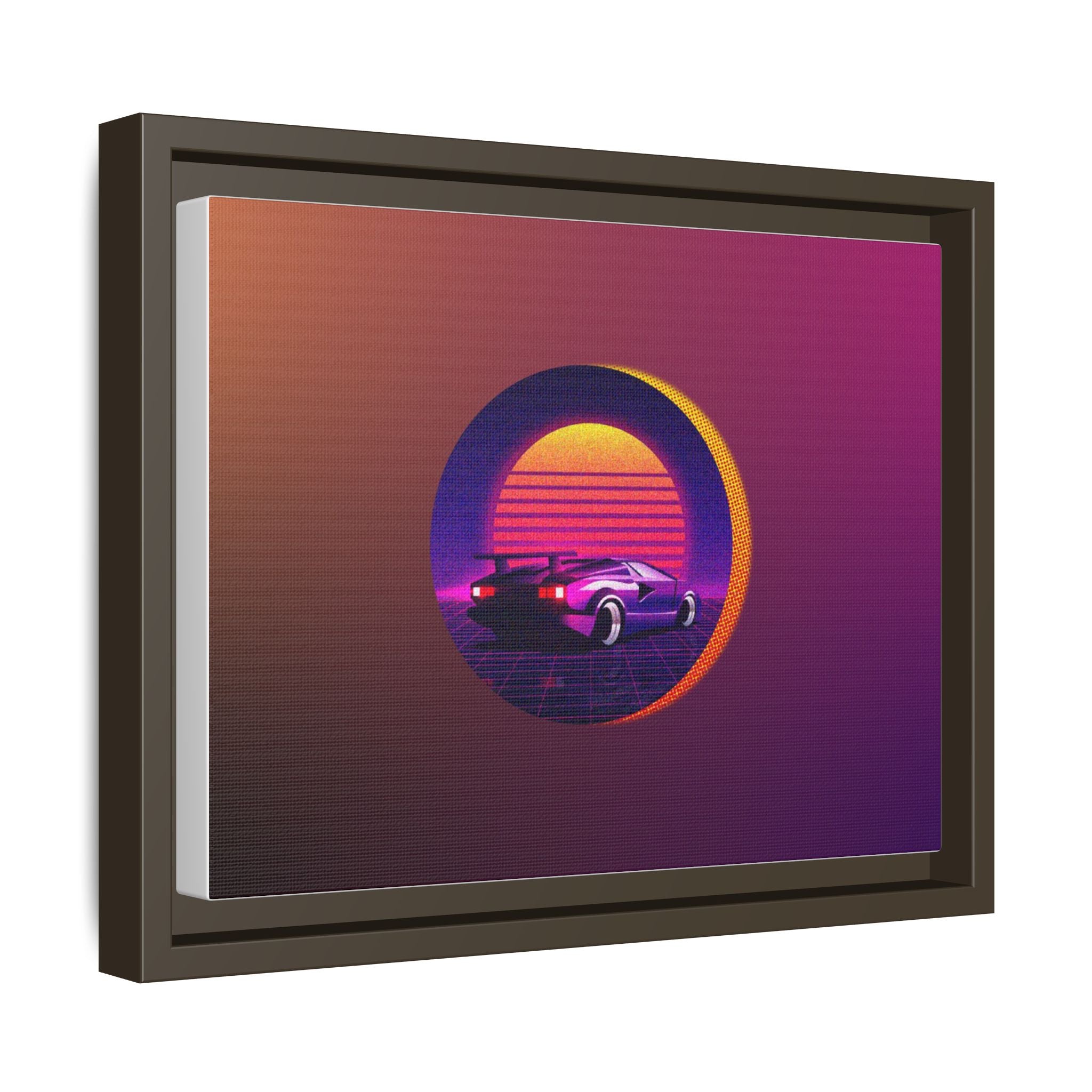 Retro Sunset Sports Car Matte Canvas Framed Wall Art