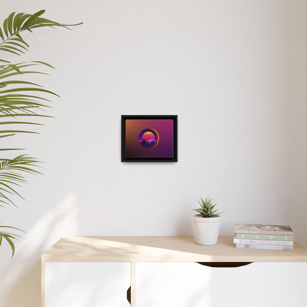 Retro Sunset Sports Car Matte Canvas Framed Wall Art