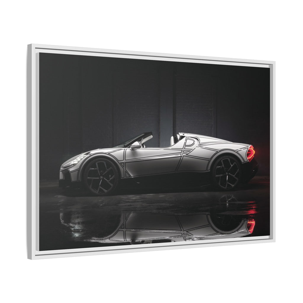 Framed Matte Canvas: Sleek Sports Car Reflection Wall Art