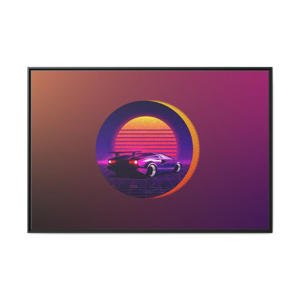 Retro Sunset Sports Car Matte Canvas Framed Wall Art