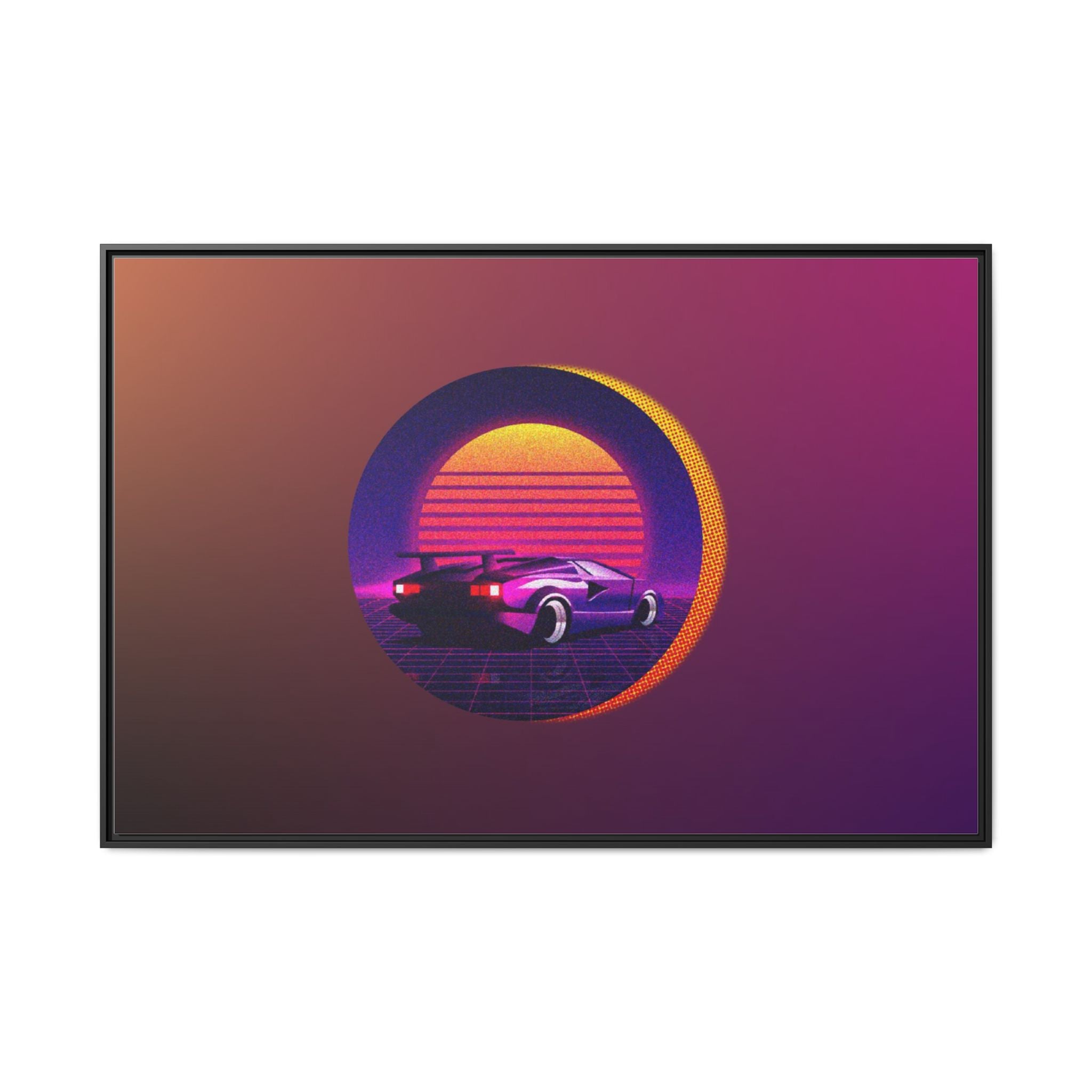 Retro Sunset Sports Car Matte Canvas Framed Wall Art