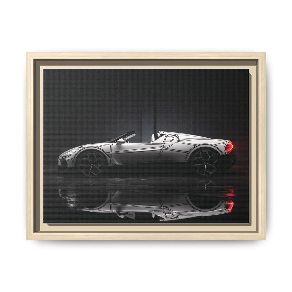 Framed Matte Canvas: Sleek Sports Car Reflection Wall Art