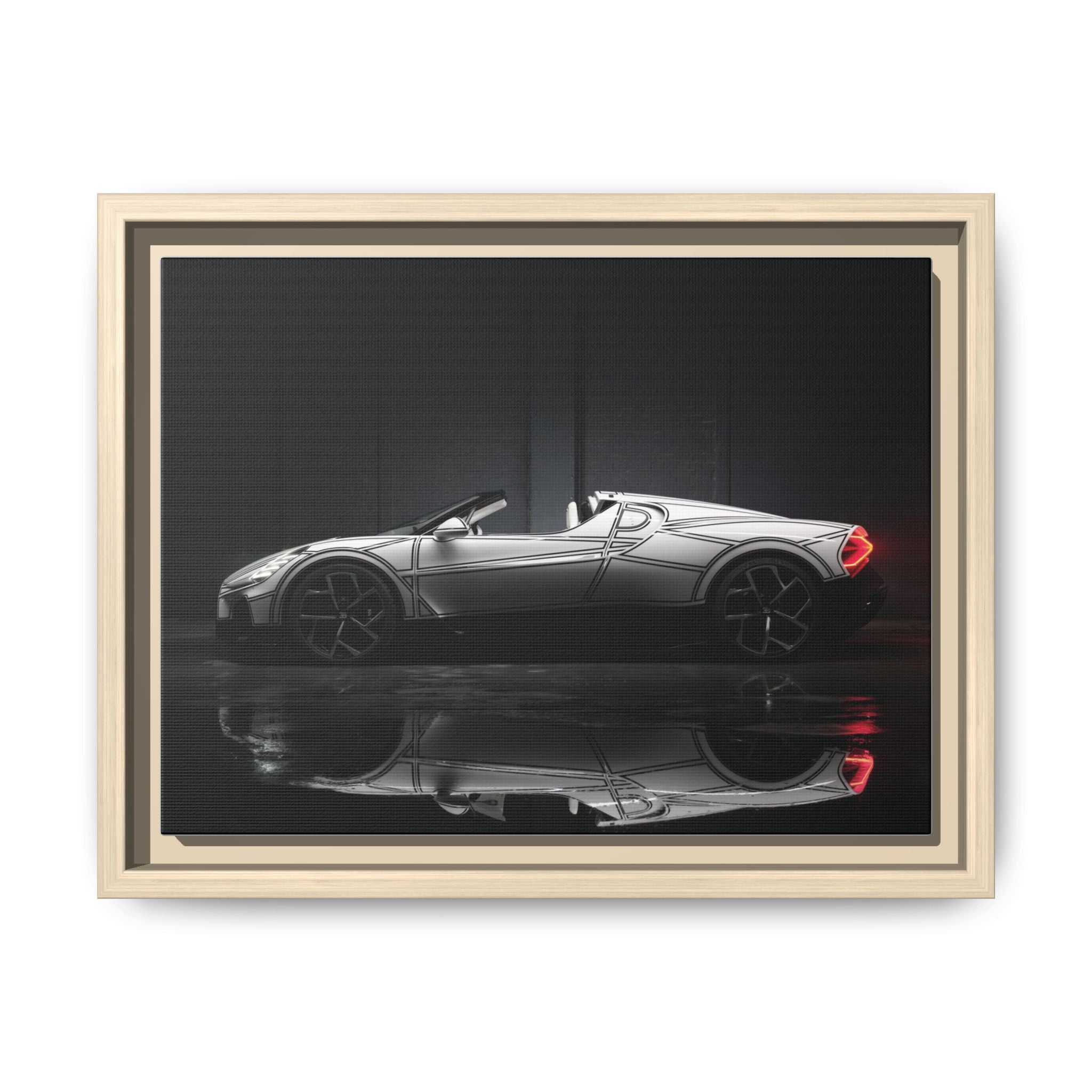 Framed Matte Canvas: Sleek Sports Car Reflection Wall Art