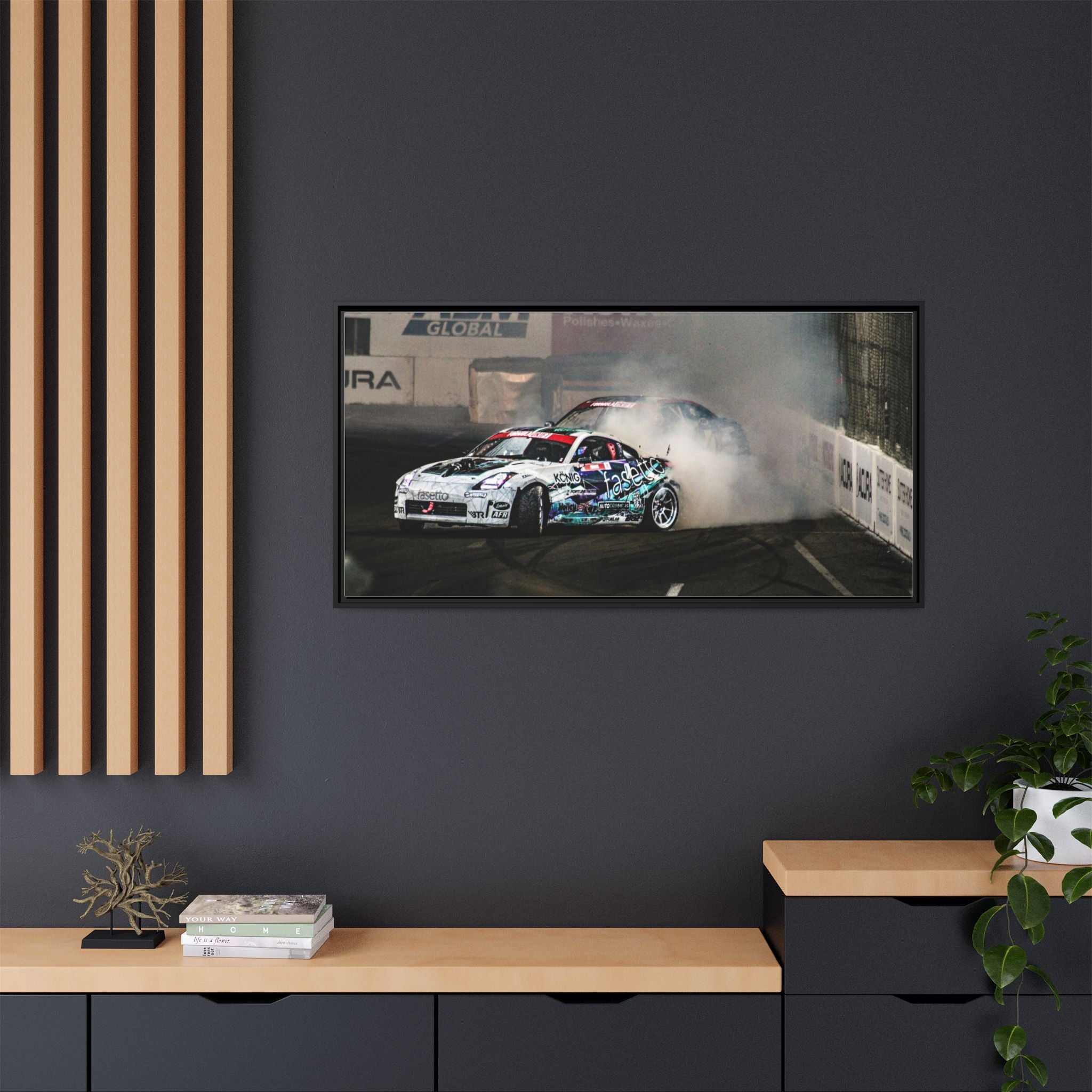 Drift Racing Canvas Print — Framed Matte Automotive Wall Art