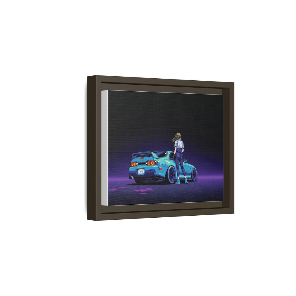 Retro Neon Race Car Poster Matte Canvas Framed | Anime Driver Wall Art