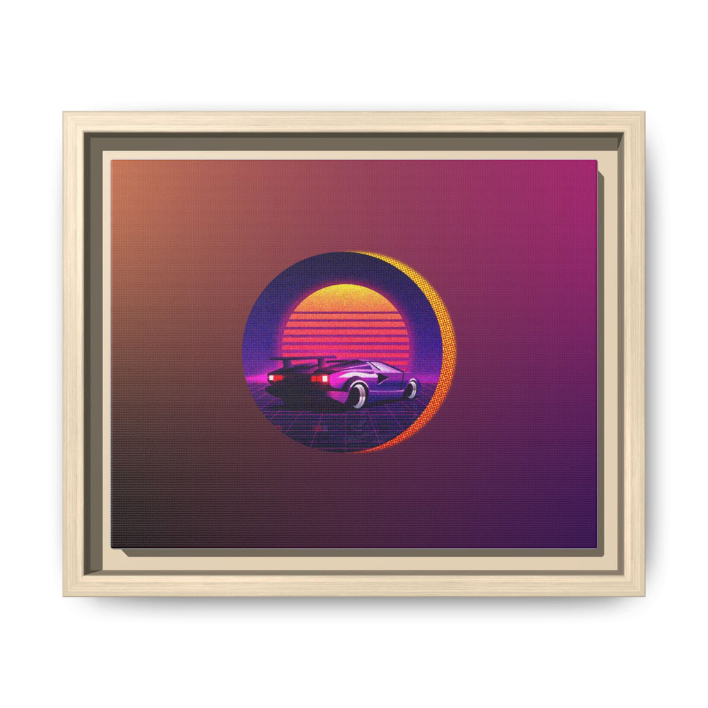Retro Sunset Sports Car Matte Canvas Framed Wall Art