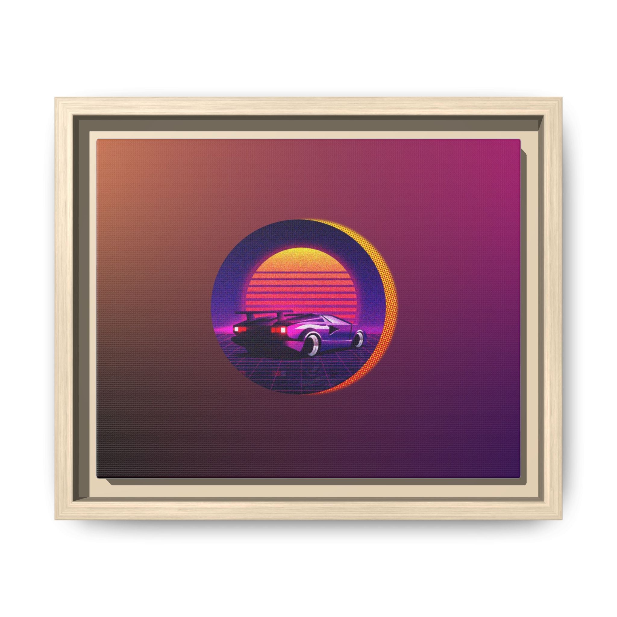 Retro Sunset Sports Car Matte Canvas Framed Wall Art