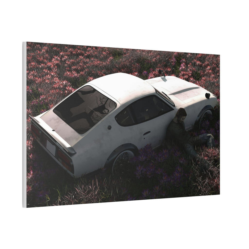Vintage White Datsun in Wildflower Field Canvas