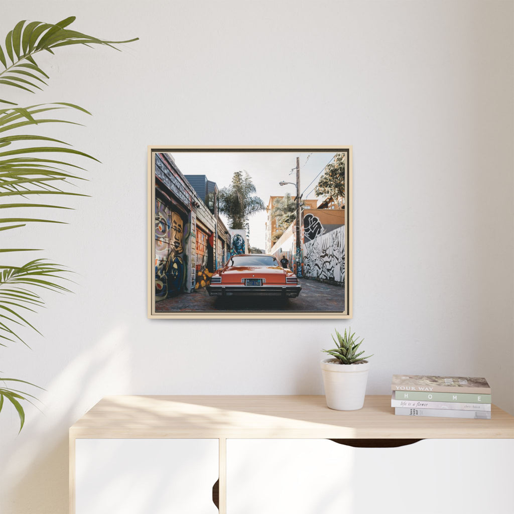 Vintage Chevrolet in Graffiti Alley — Framed Matte Canvas Wall Art