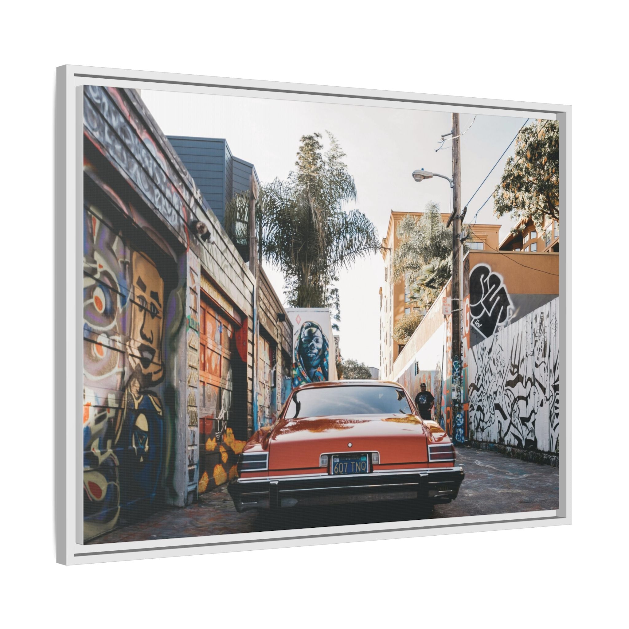 Vintage Chevrolet in Graffiti Alley — Framed Matte Canvas Wall Art