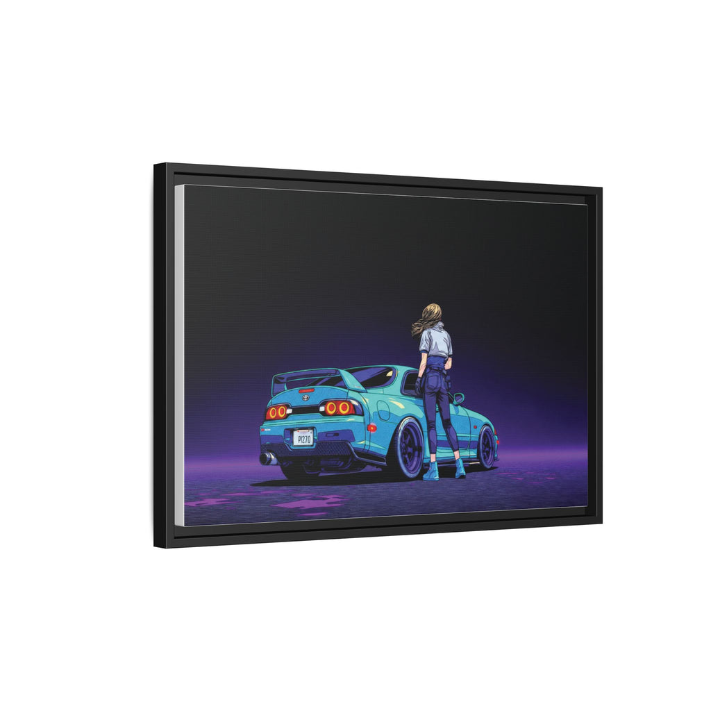 Retro Neon Race Car Poster Matte Canvas Framed | Anime Driver Wall Art