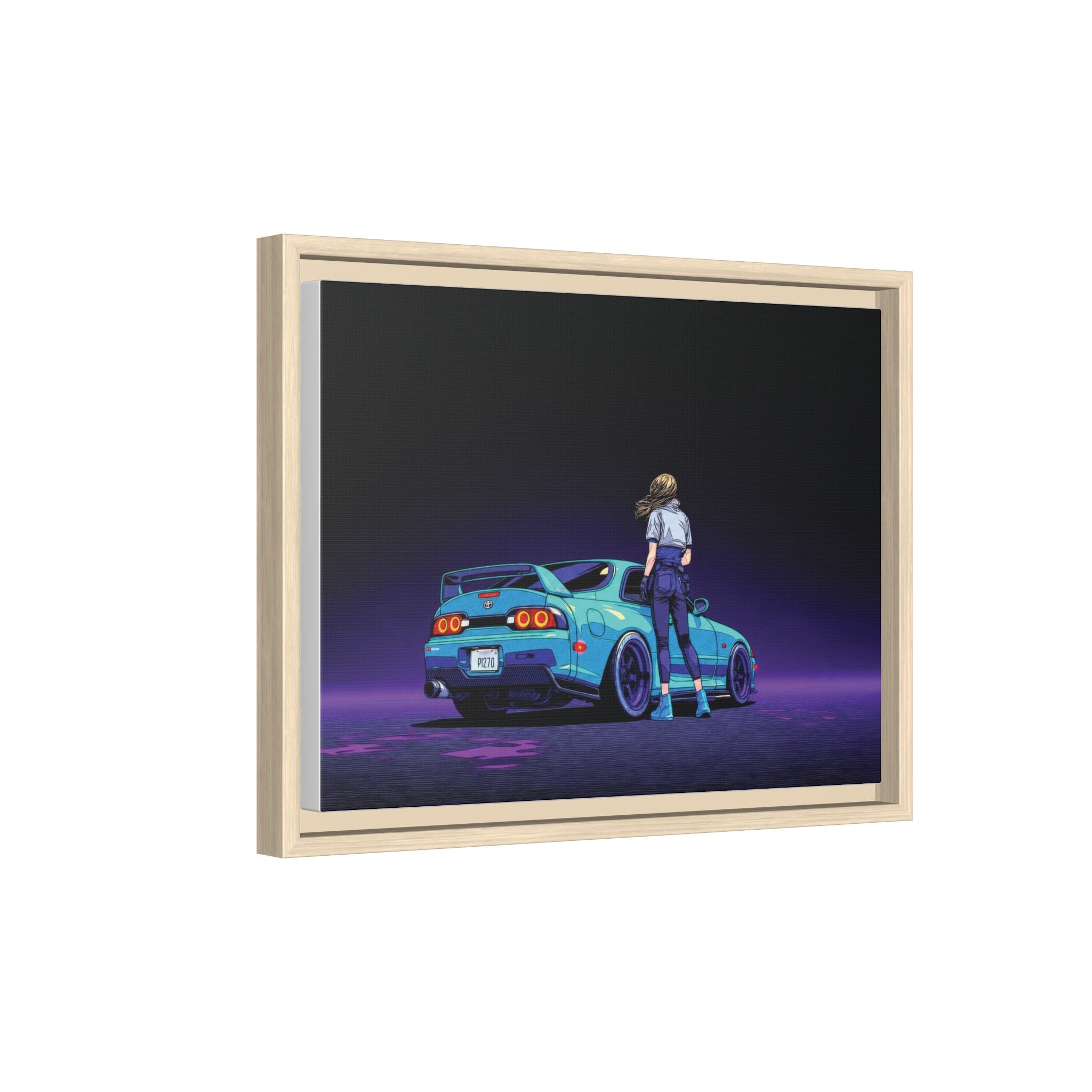 Retro Neon Race Car Poster Matte Canvas Framed | Anime Driver Wall Art