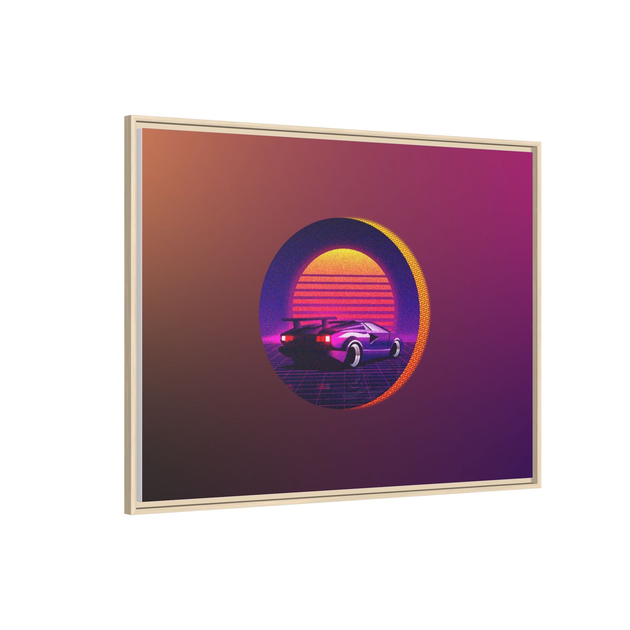 Retro Sunset Sports Car Matte Canvas Framed Wall Art