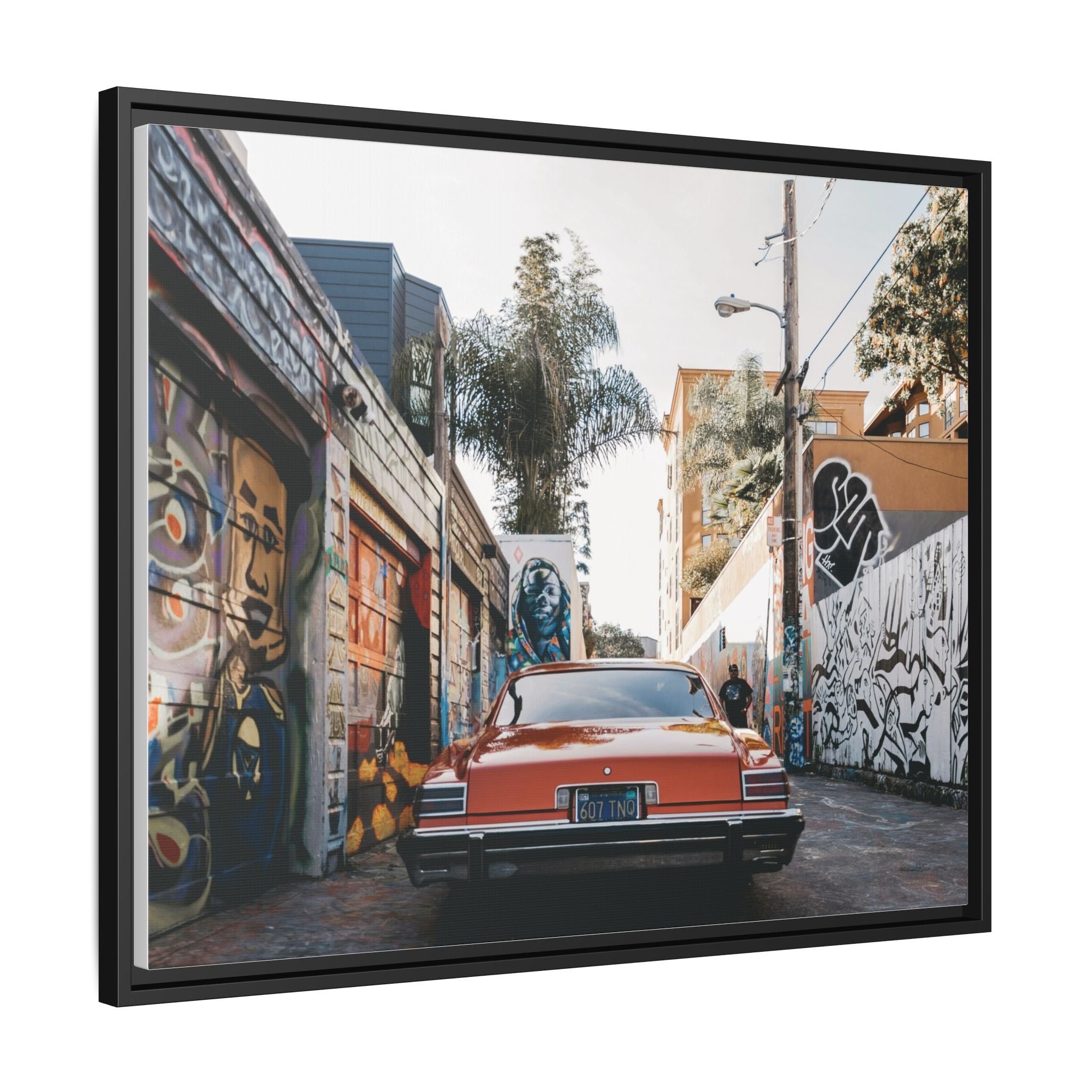 Vintage Chevrolet in Graffiti Alley — Framed Matte Canvas Wall Art
